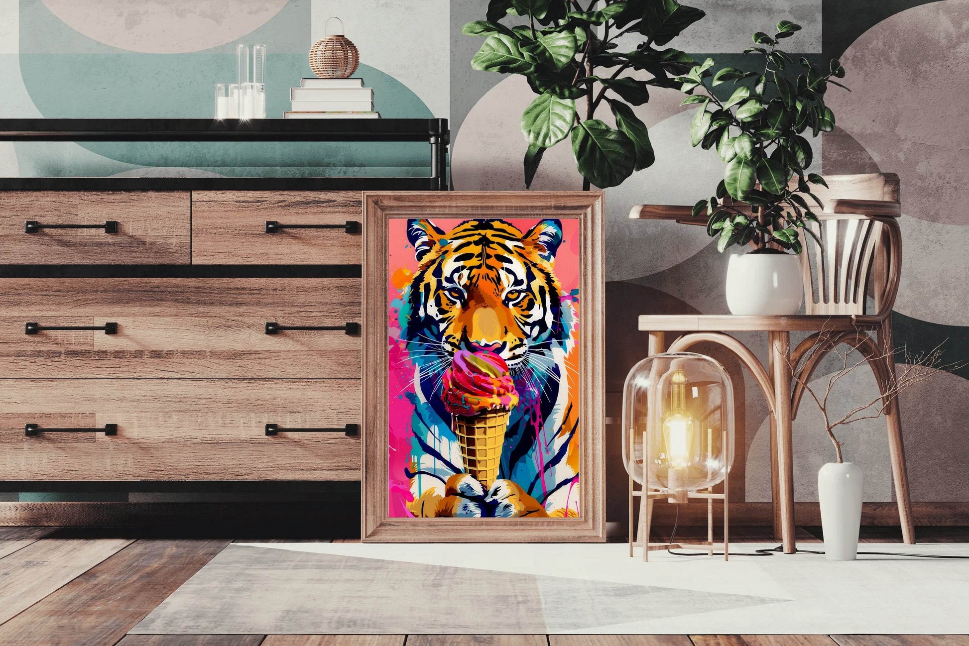 tiger eating ice cream Wall Art - beink online art store