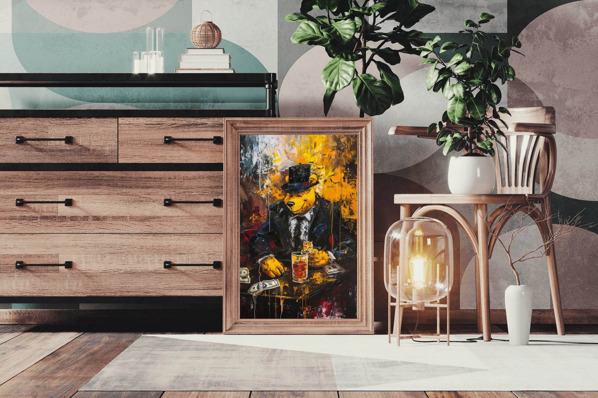 Painting of a Bear Dressed in a Suit and Hat - beink online art store