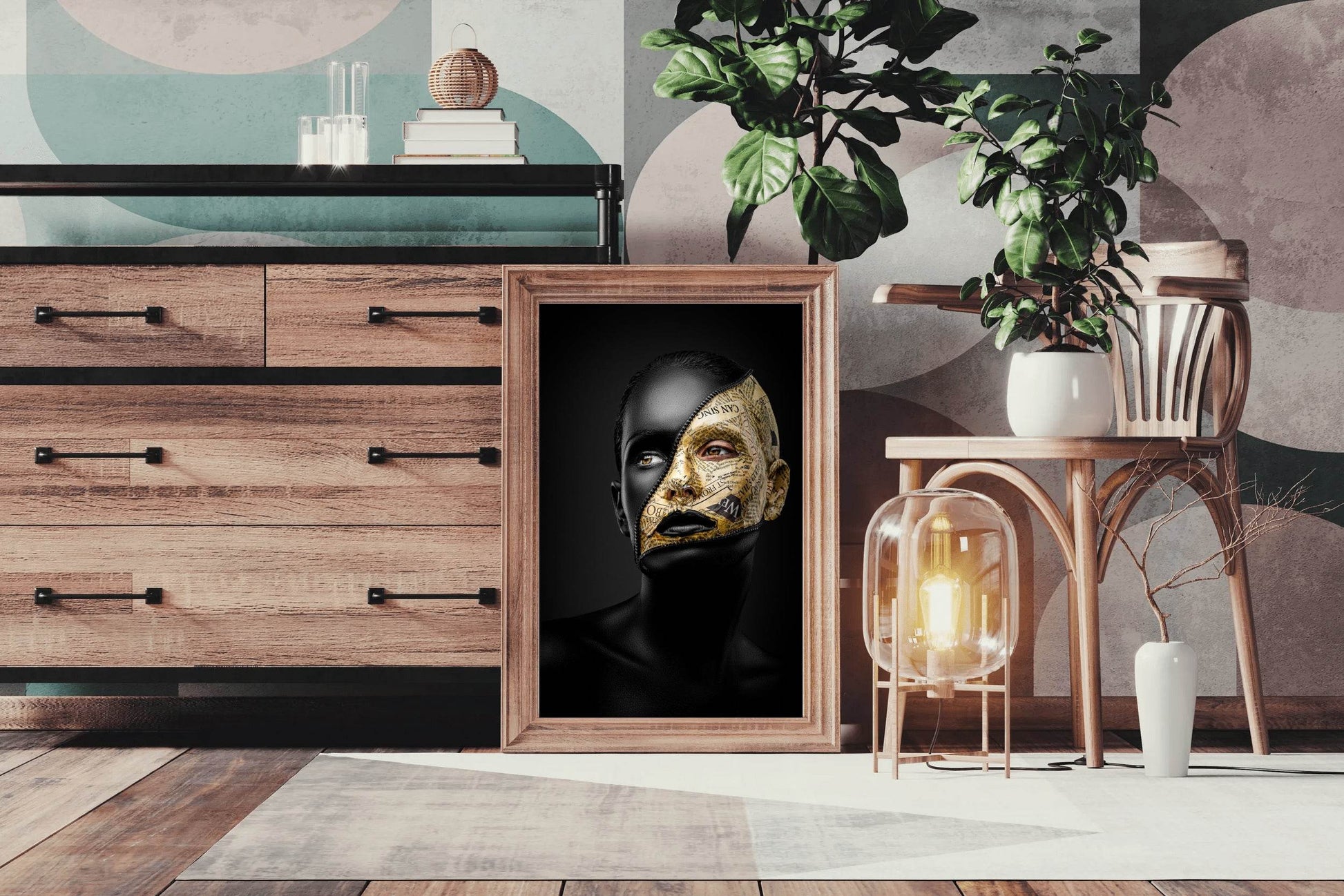 Gold and Black Makeup On The Woman Face Wall Art - beink online art store
