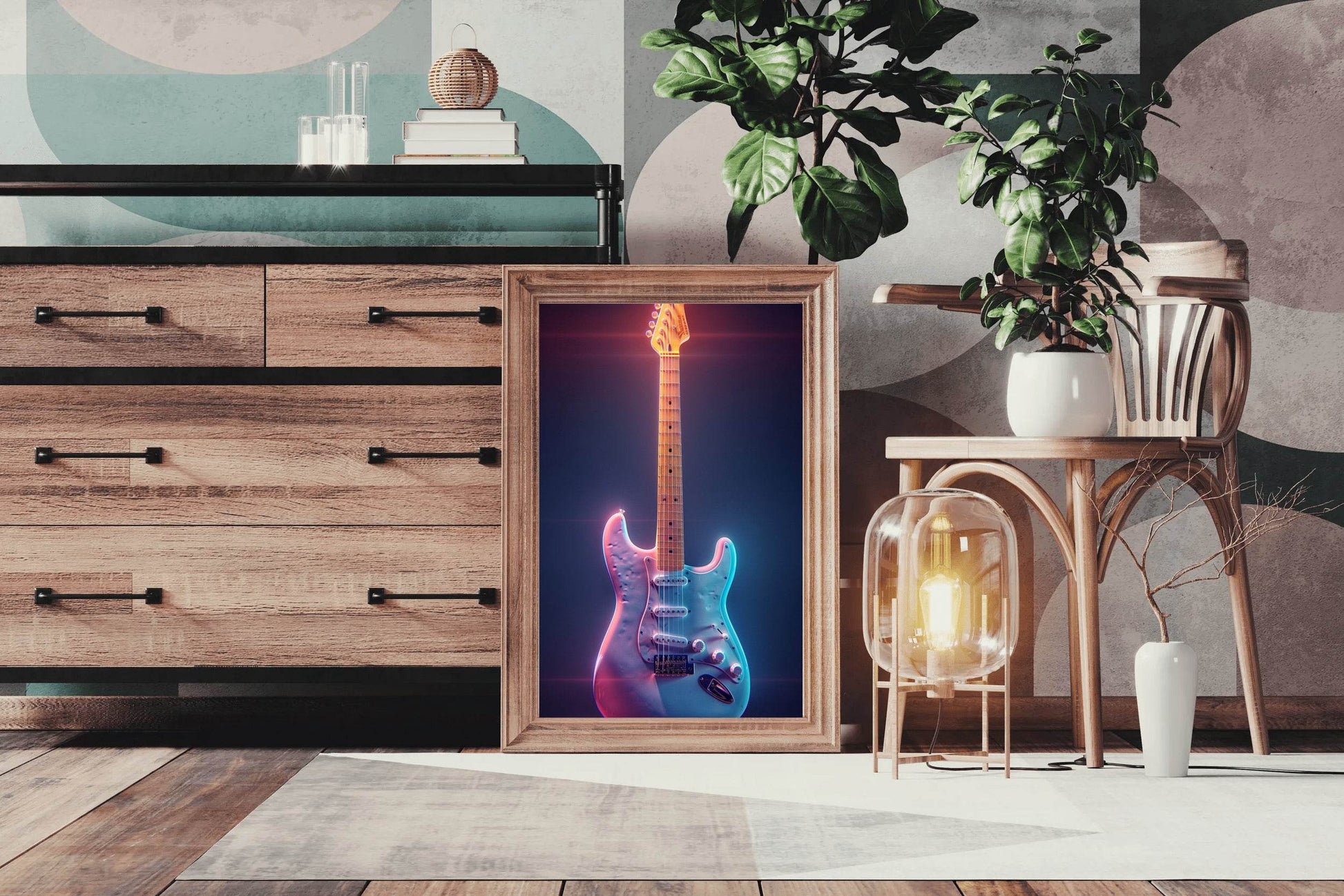 Electric Guitar With Fancy Color Wall Art - beink online art store