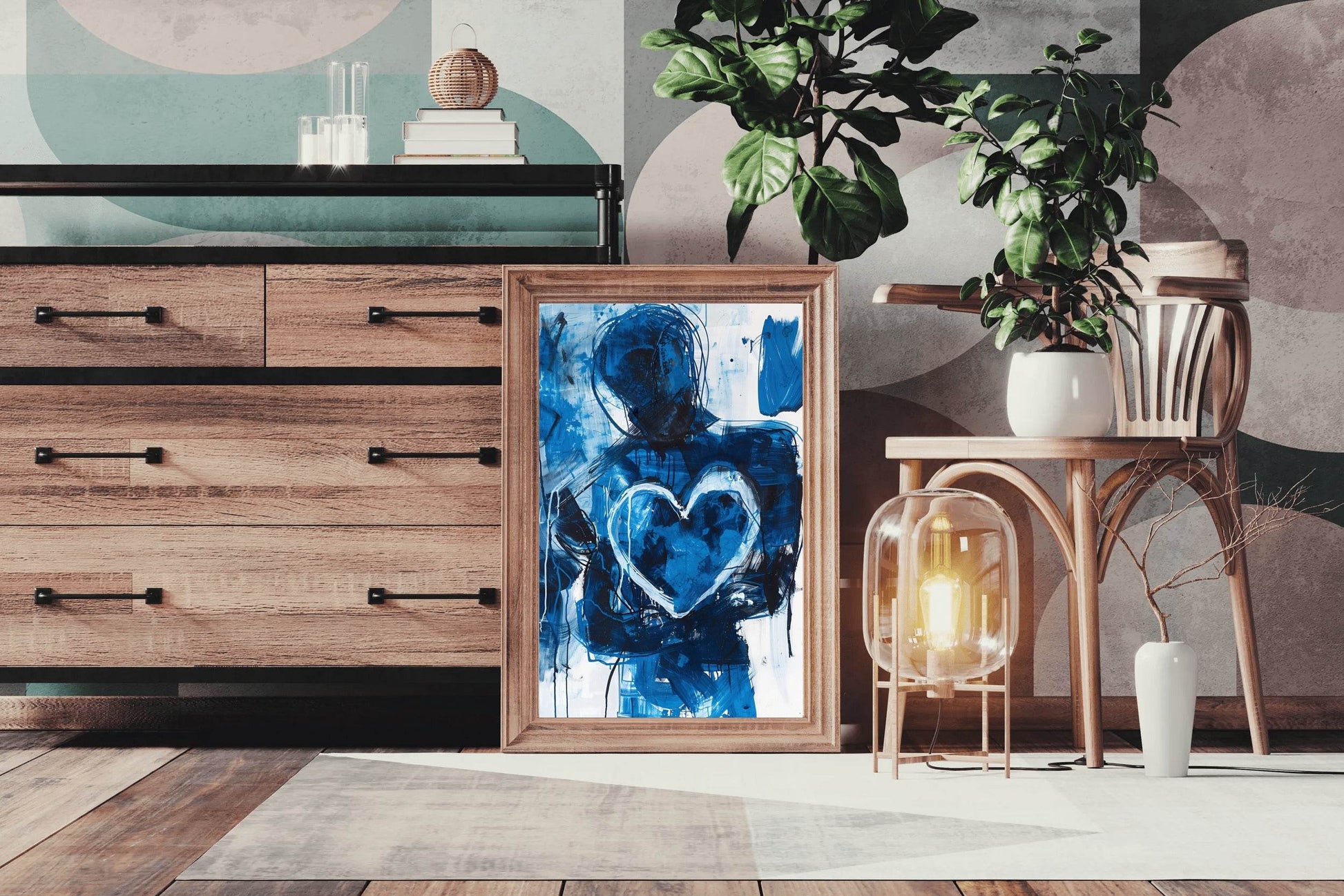 Blue Heart Painting With Oil Paint Wall Art - beink online art store