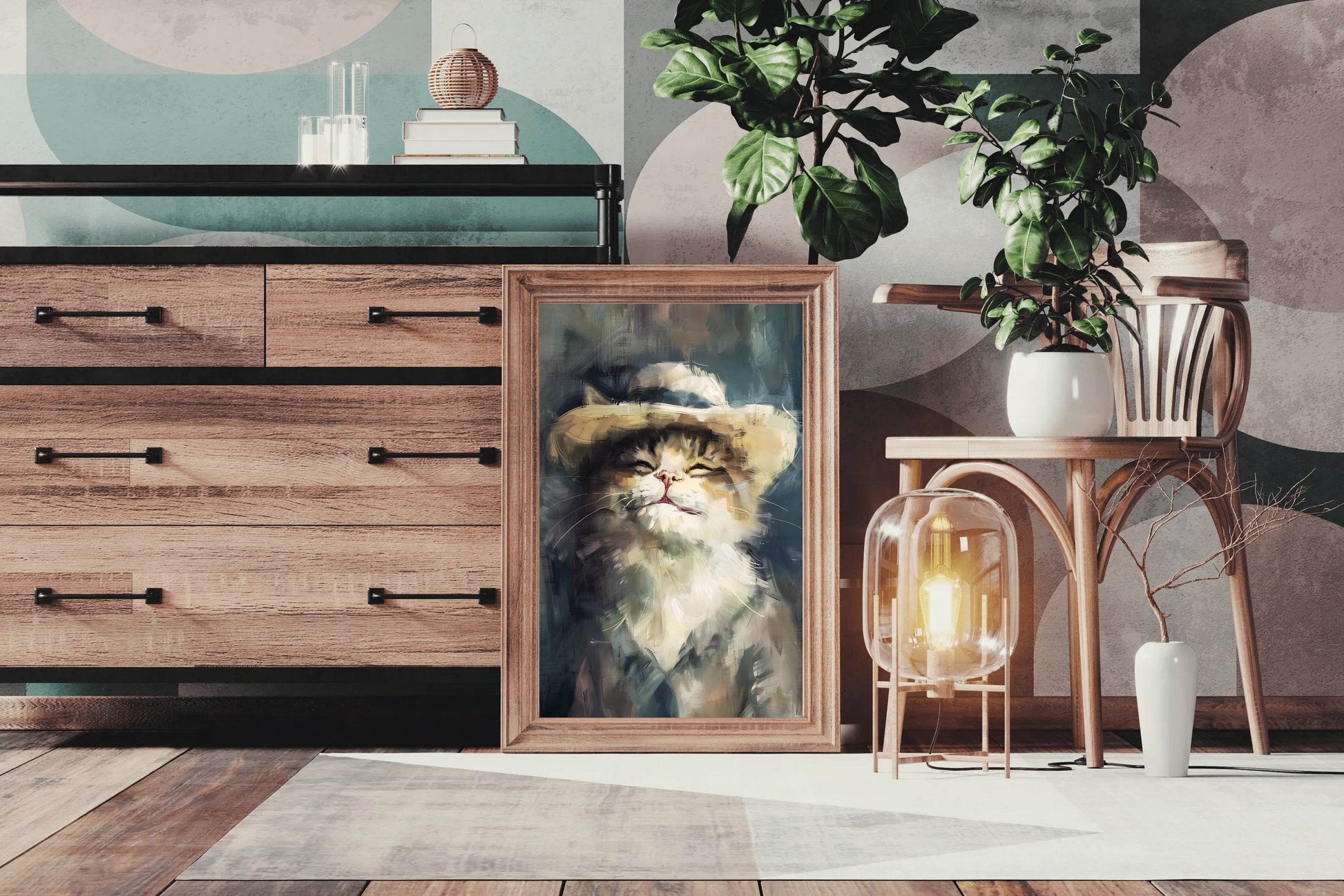 Painting of Smiling Cat With Hat - beink online art store
