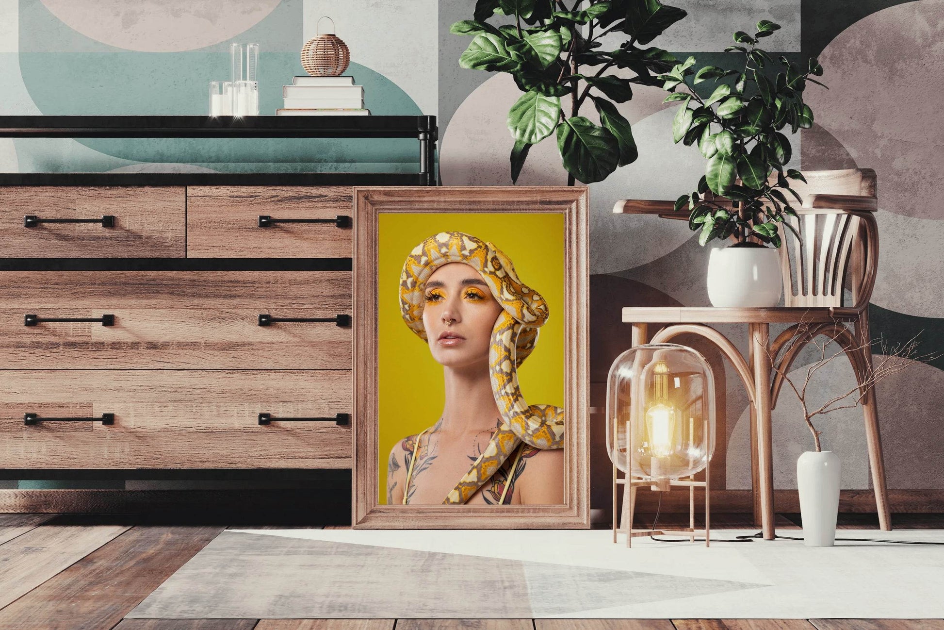 Girl With Snake Around Head Animal Wall Art - beink online art store