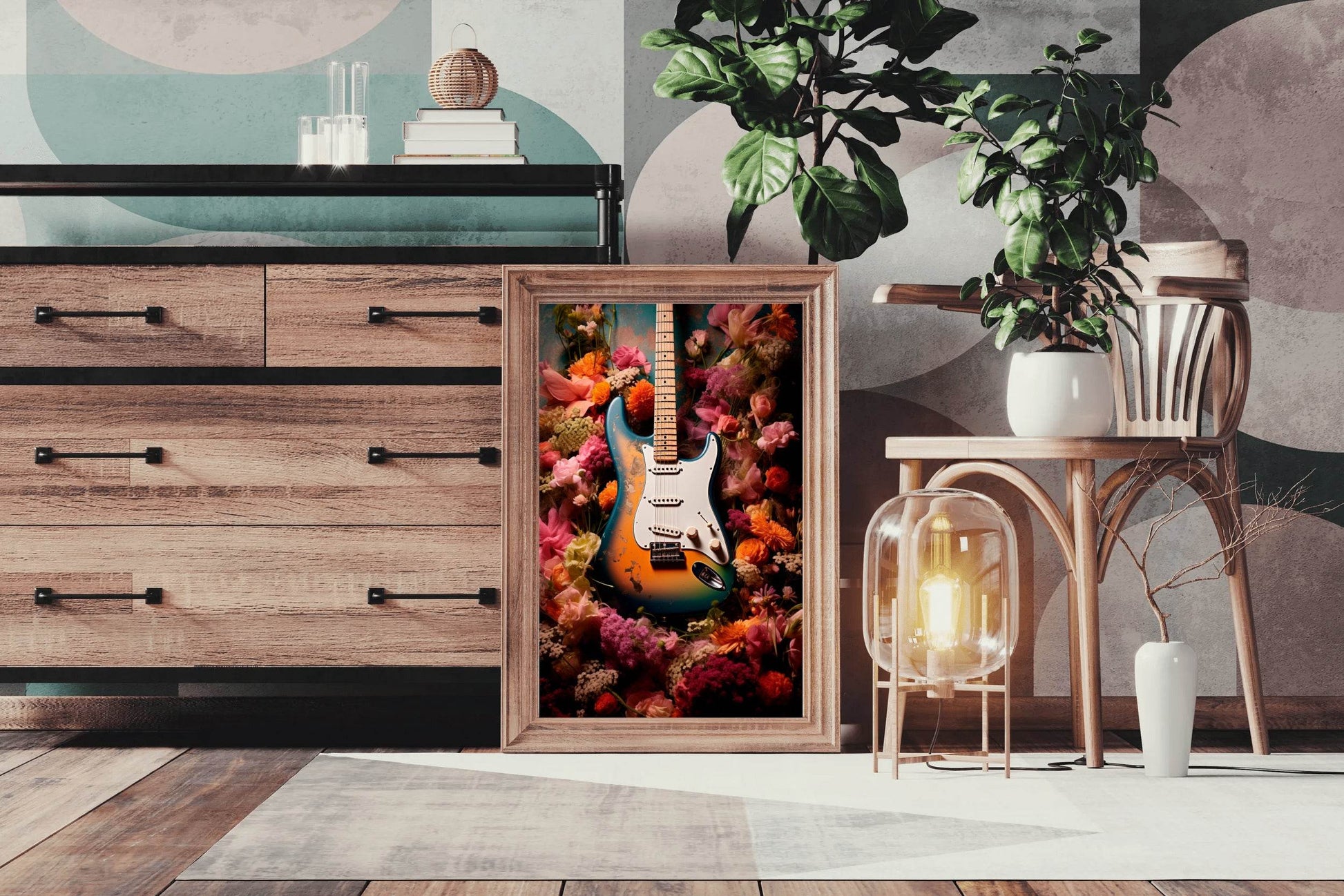 Guitar With Spring Flowers Wall Art - beink online art store