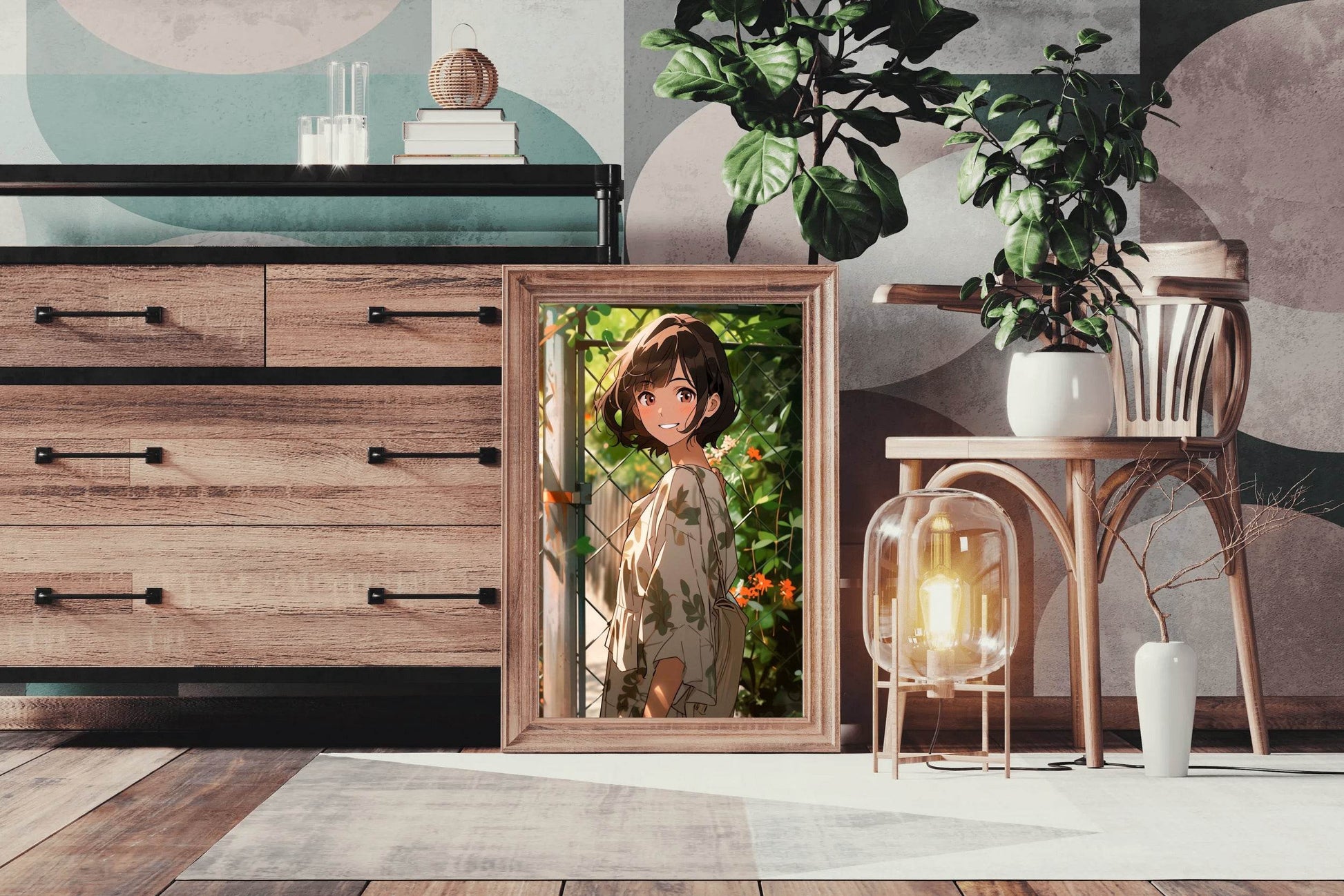 Beautiful Anime Character Garden scene - beink online art store
