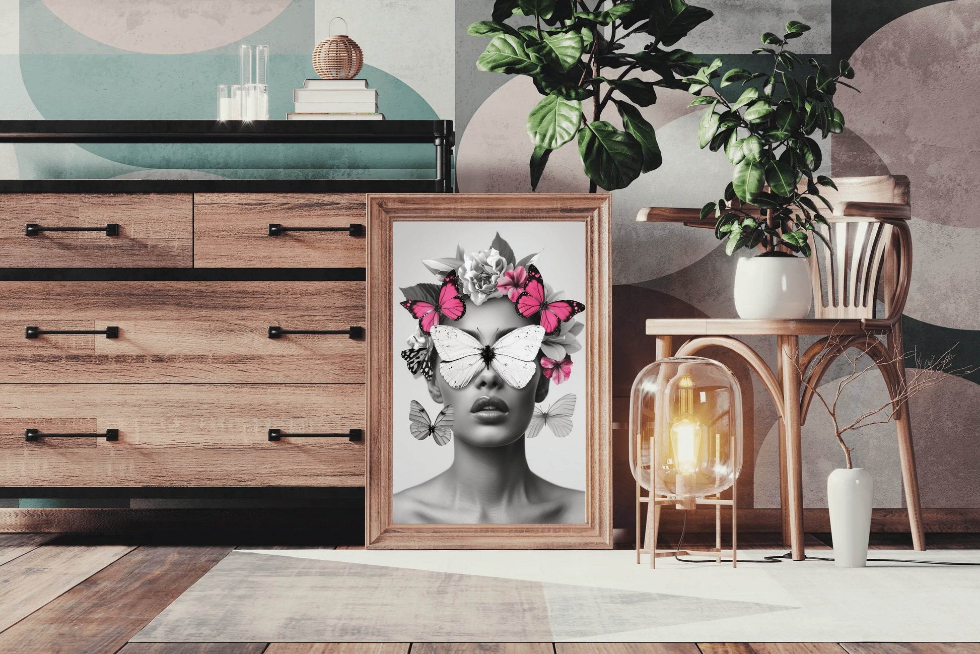 Woman's Face With Butterflies and Flowers - beink online art store