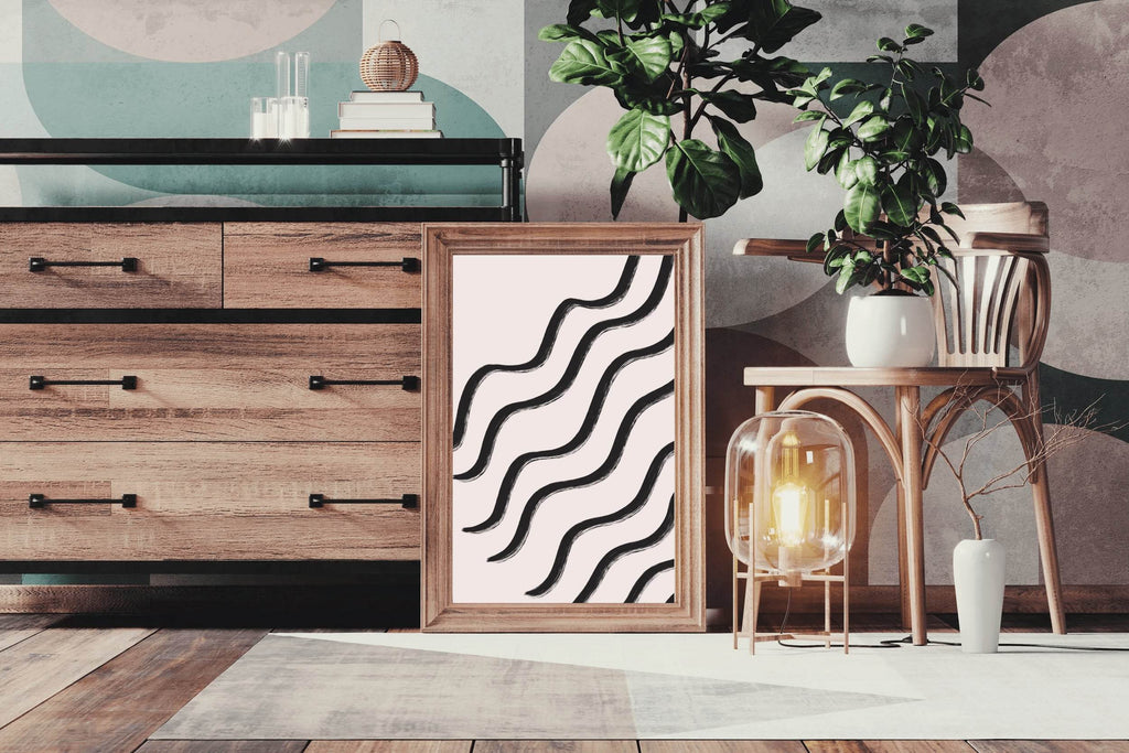 Black and White Wavy Lines Pattern Wall Art - beink online art store