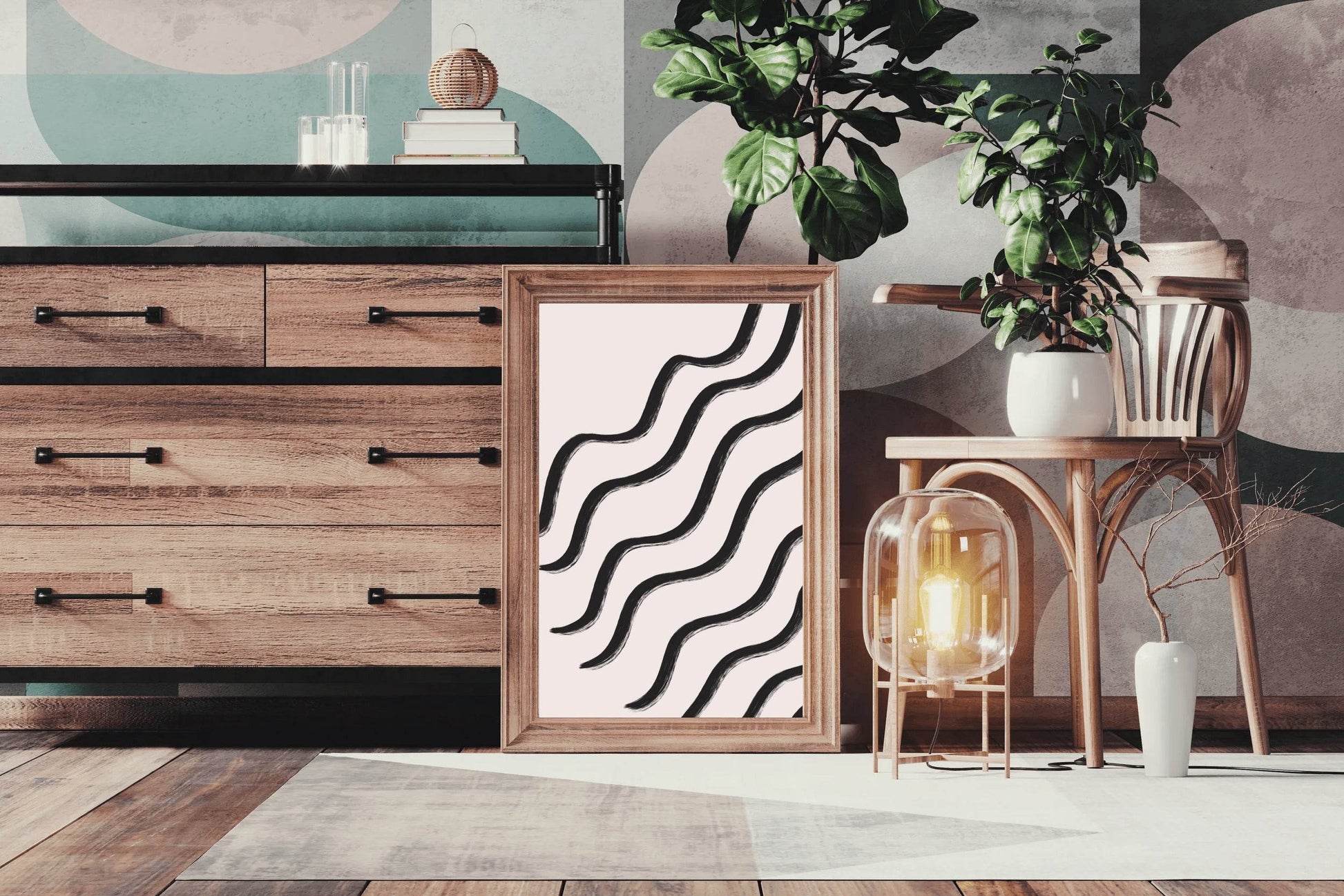 Black and White Wavy Lines Pattern Wall Art - beink online art store