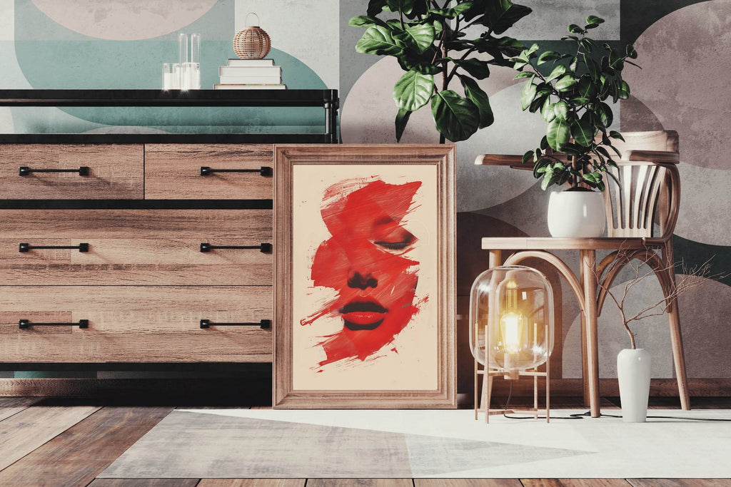 A Woman's Face In Red Wall Art - beink online art store