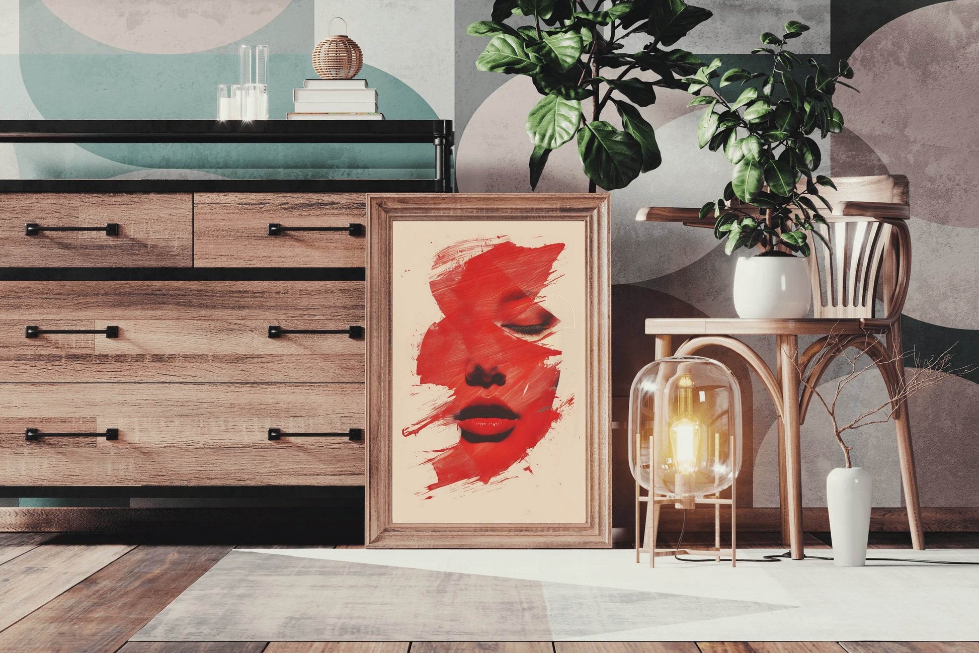 A Woman's Face In Red Wall Art - beink online art store
