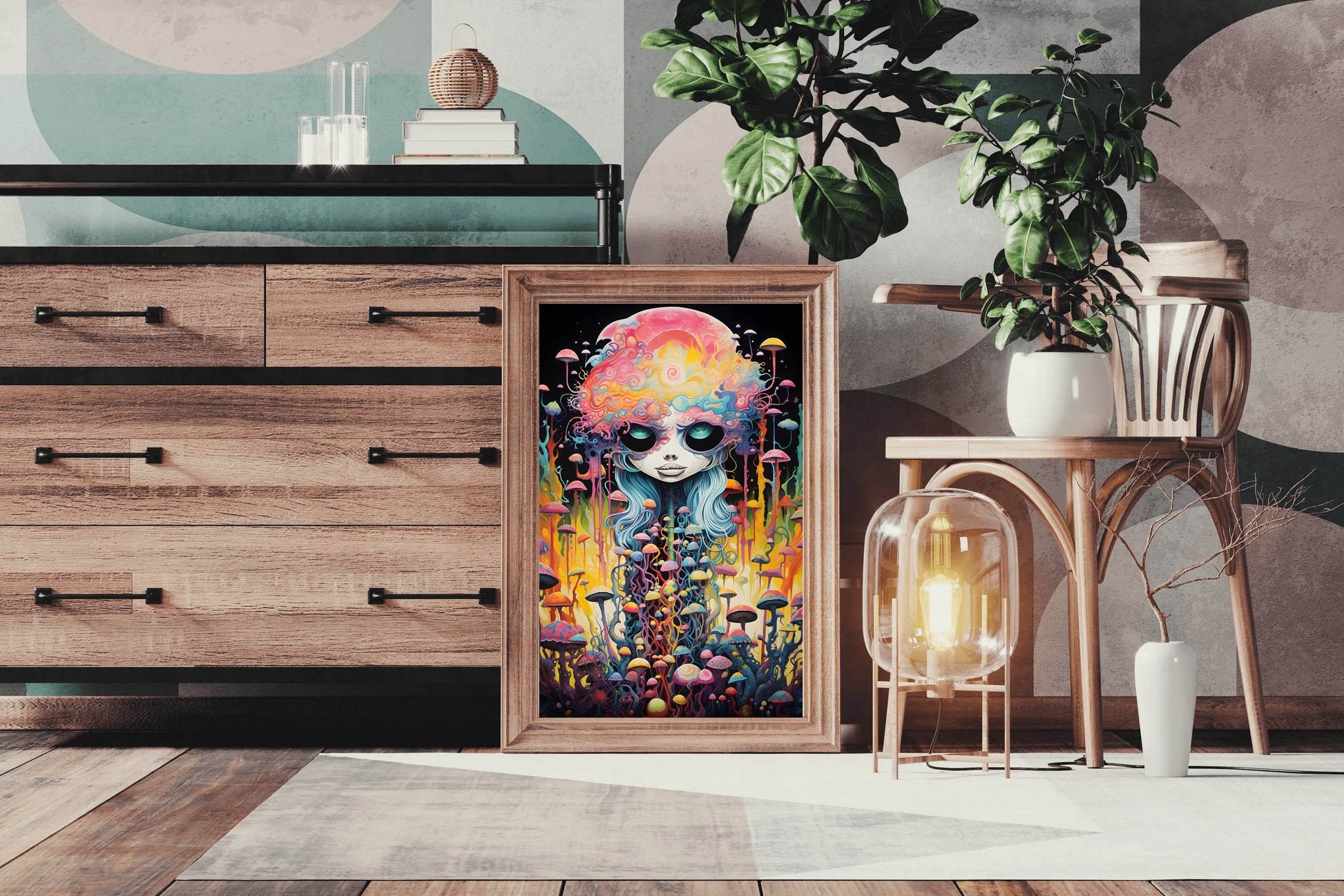 Fantasy Anime Head Mushroom Wall Art - beink online art store