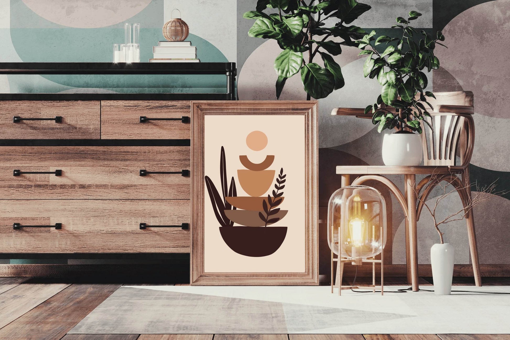 Abstract Botanical Art With Stacked Shapes ArtWork - beink online art store