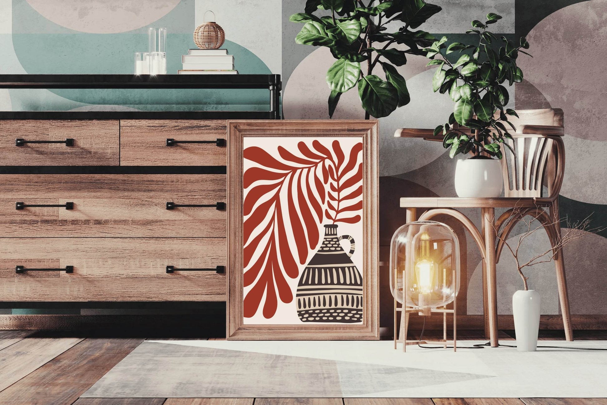Abstract Patterned Vase and Leaf ArtWork - beink online art store