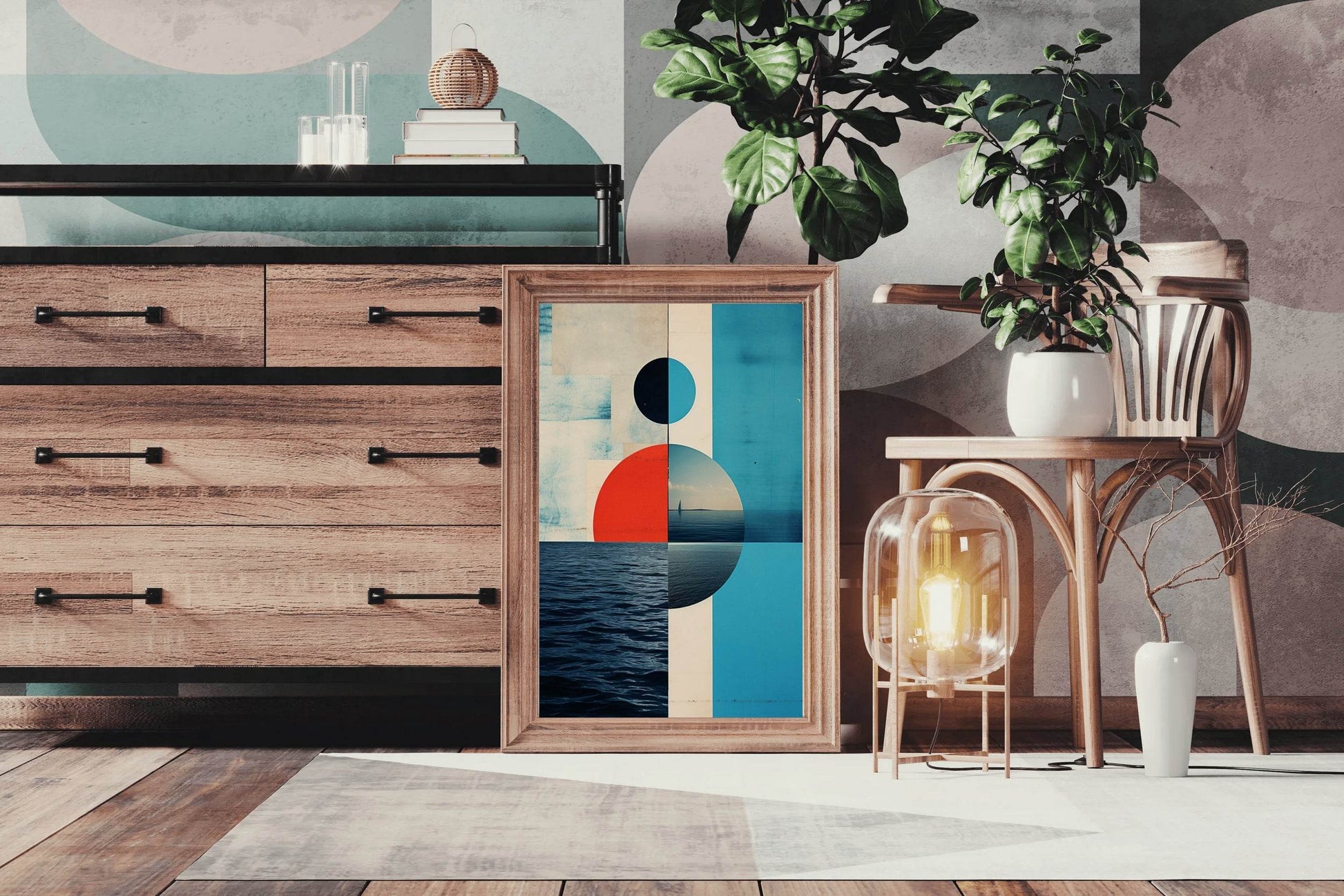 Creative Geometric Shapes With Sea Abstract Wall Art - beink online art store