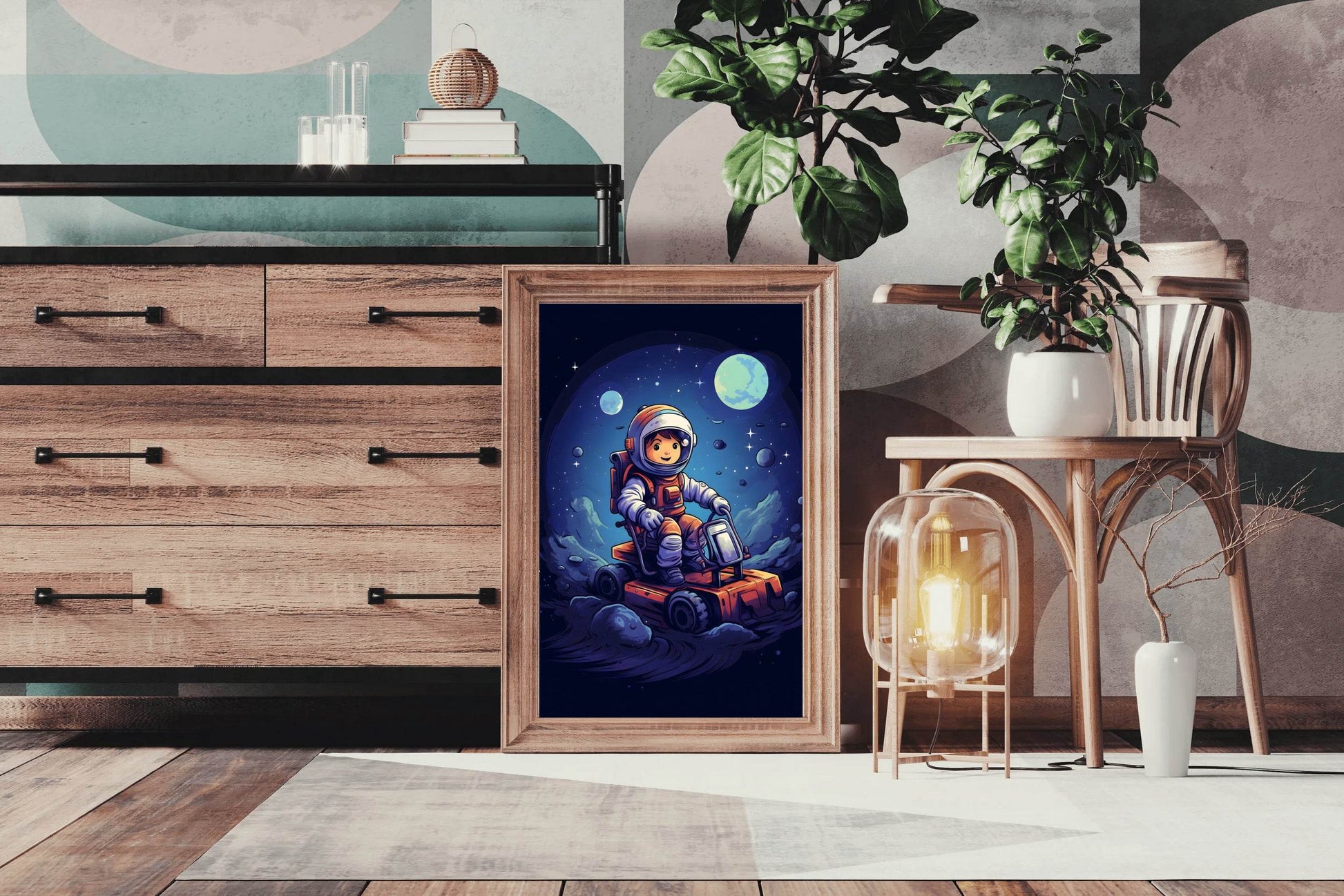 Painting of Astonaut Boy Riding in Space - beink online art store
