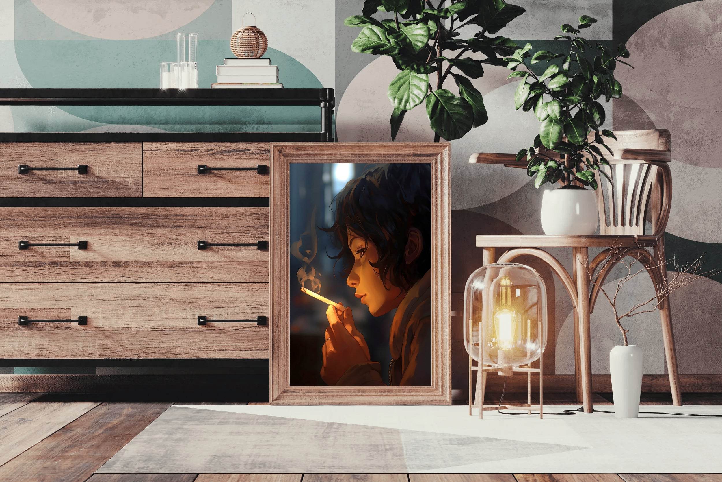 Anime Style Character With Cigarette Wall Art - beink online art store