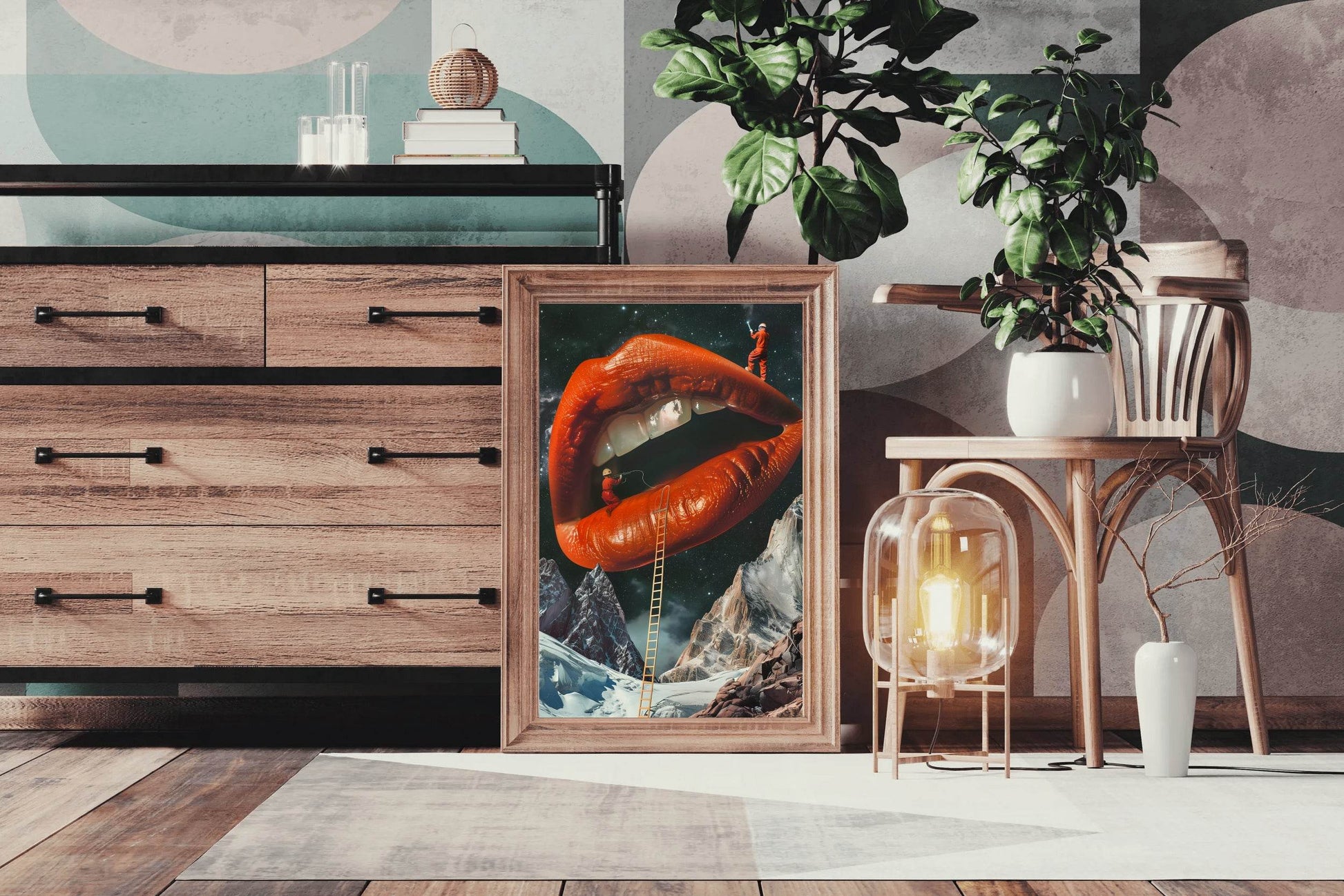 Drawing Woman Lips With A Snowy Mountain Background Wall Art - beink online art store