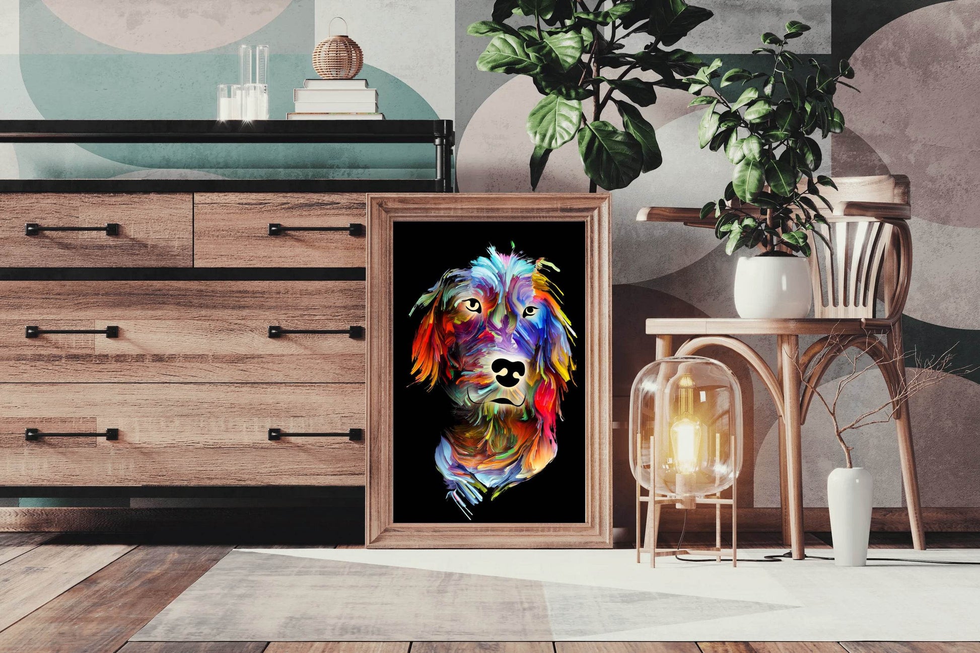 Colorful Oil Paint Dog Face Wall Art - beink online art store