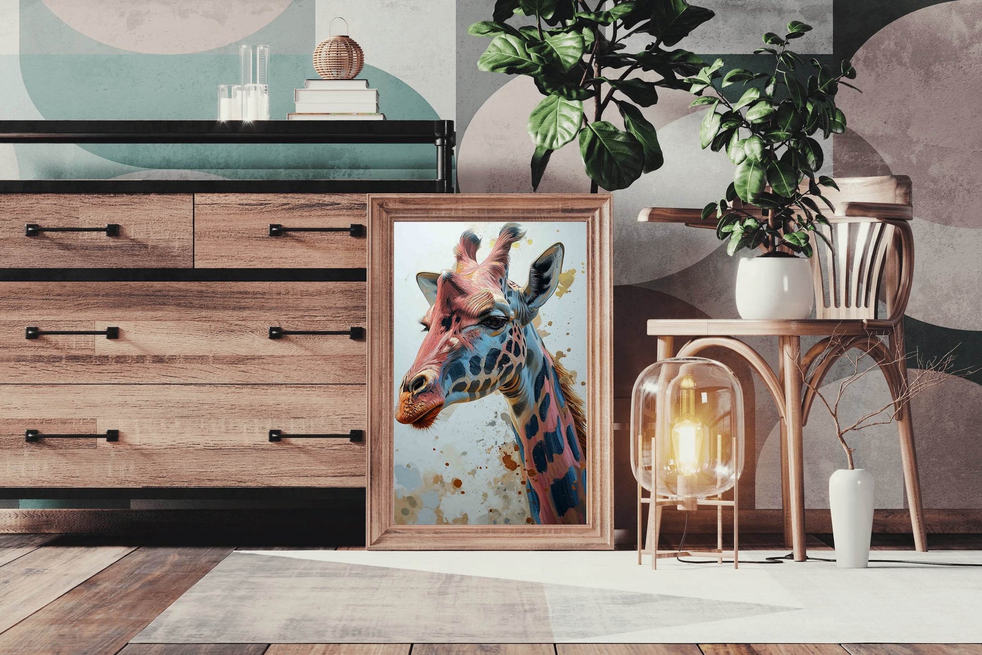 Giraffe Pink Blue Pattern Face Wall Art - beink online art store