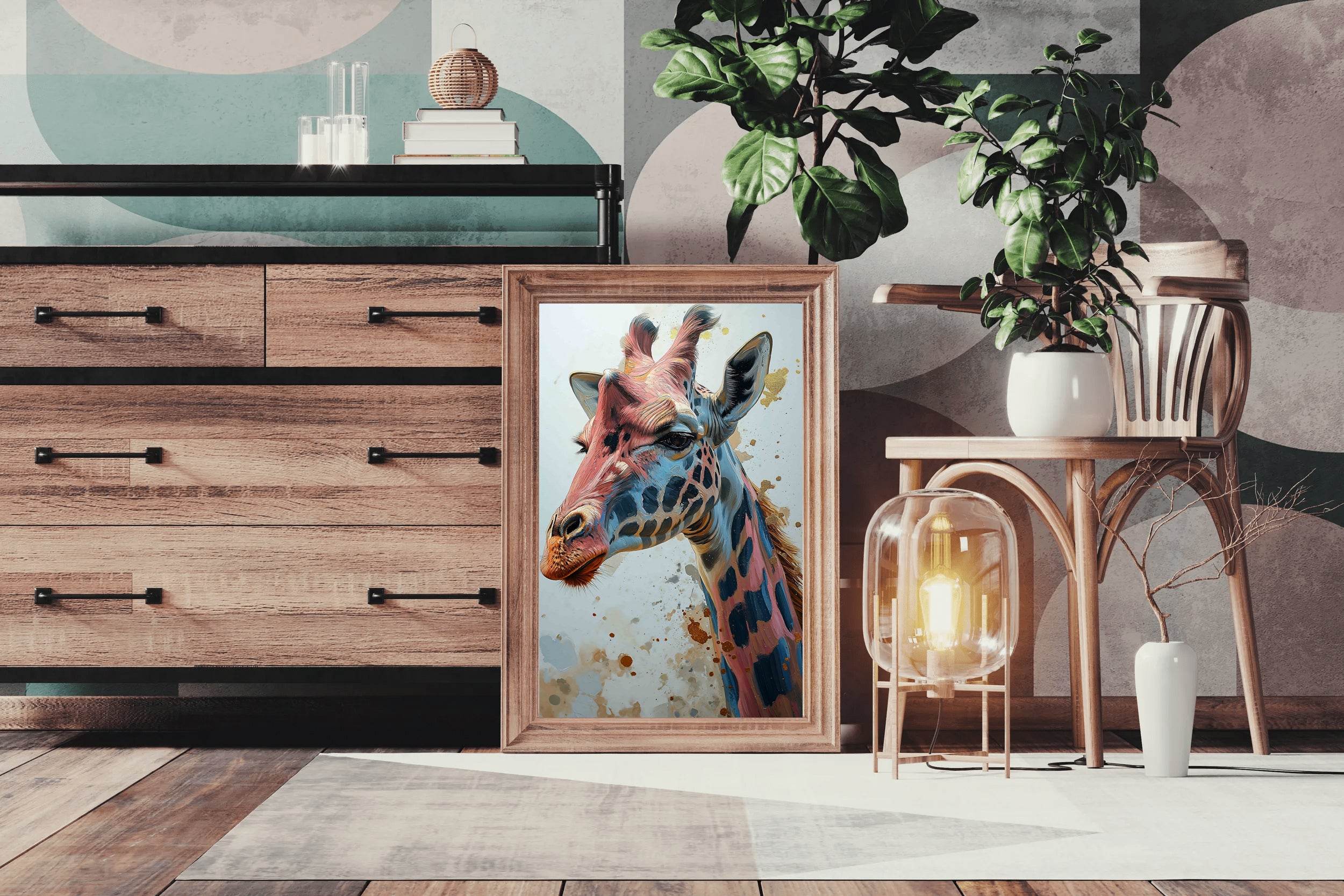 Giraffe Pink Blue Pattern Face Wall Art - beink online art store