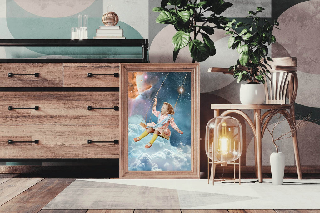 Little Girl Swinging in Space Wall Art - beink online art store