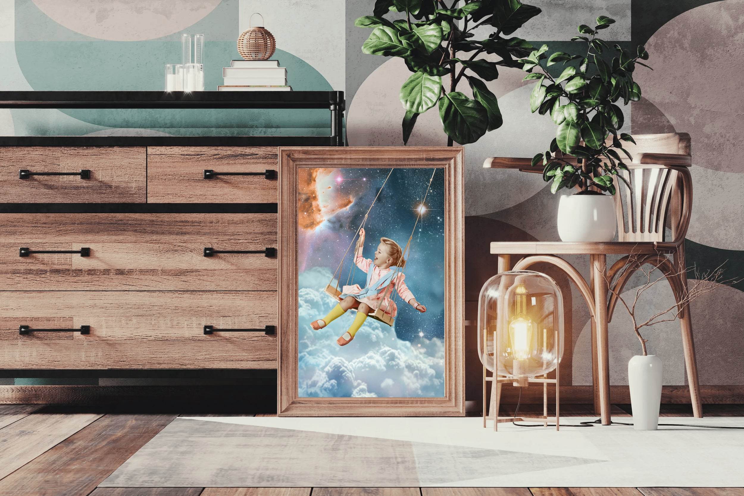 Little Girl Swinging in Space Wall Art - beink online art store