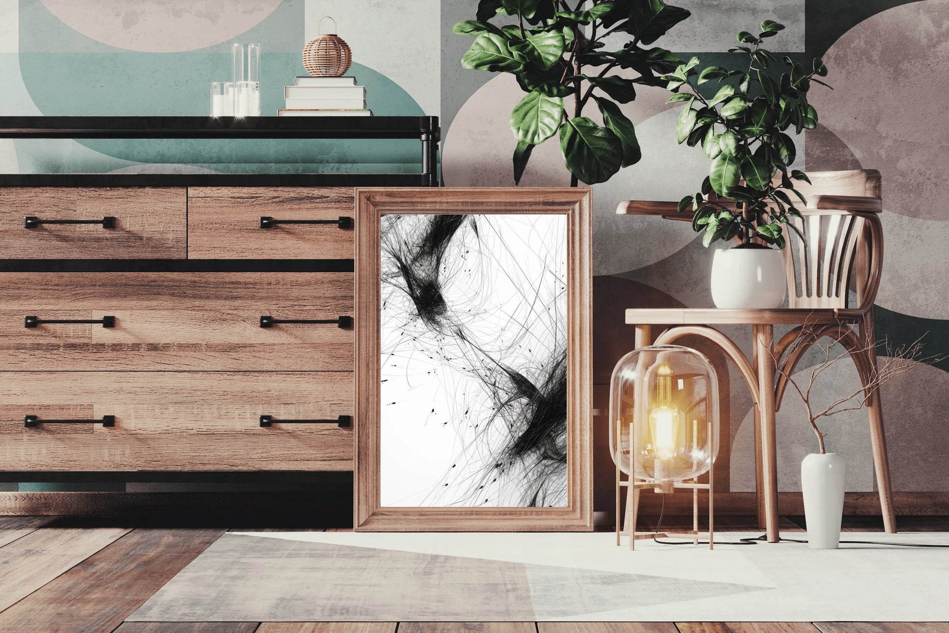 Black Tangled Hairs Modern Wall Art - beink online art store