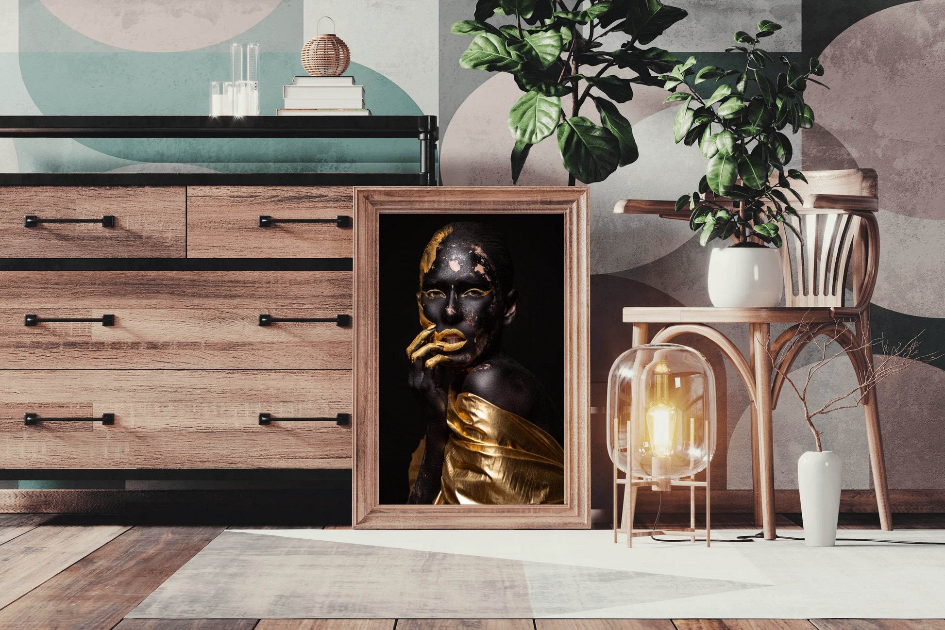 African Black Woman Golden Makeup Wall Art - beink online art store