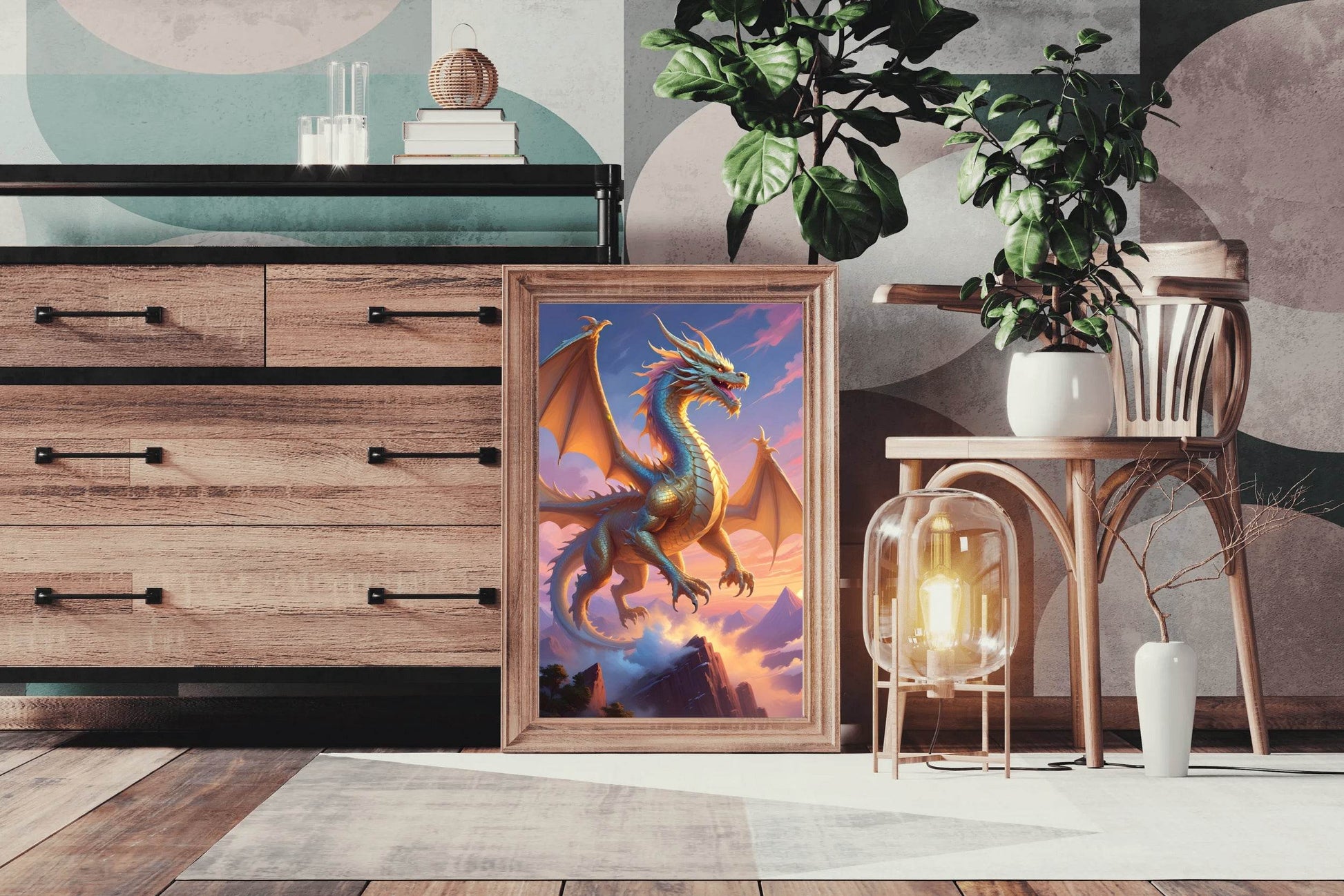 Flying Golden Dragon Animal Wall Art - beink online art store