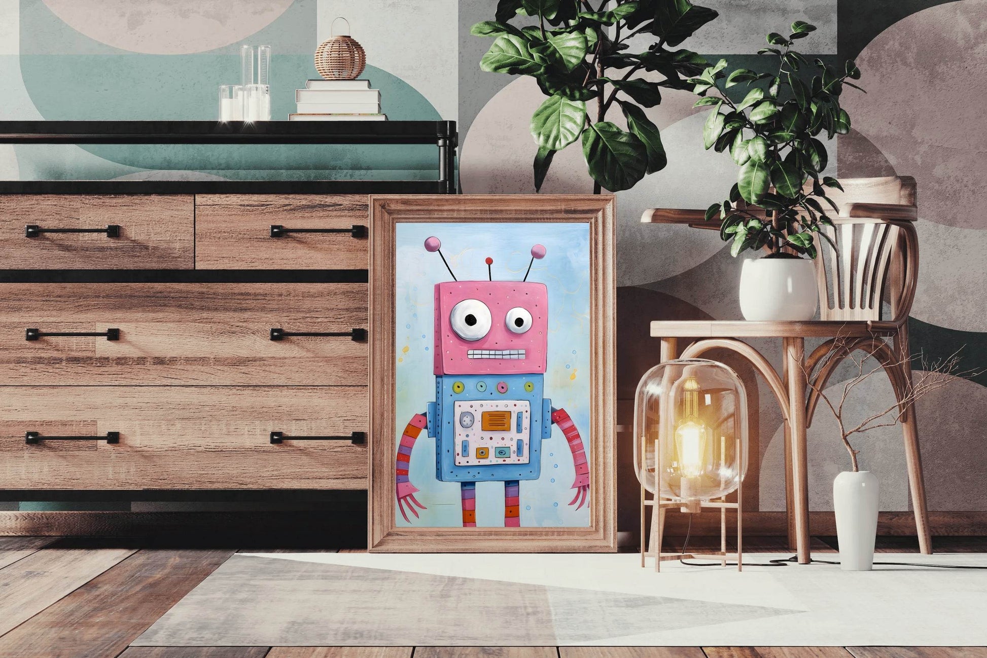 Pink Face Toy Robot Wall Art - beink online art store