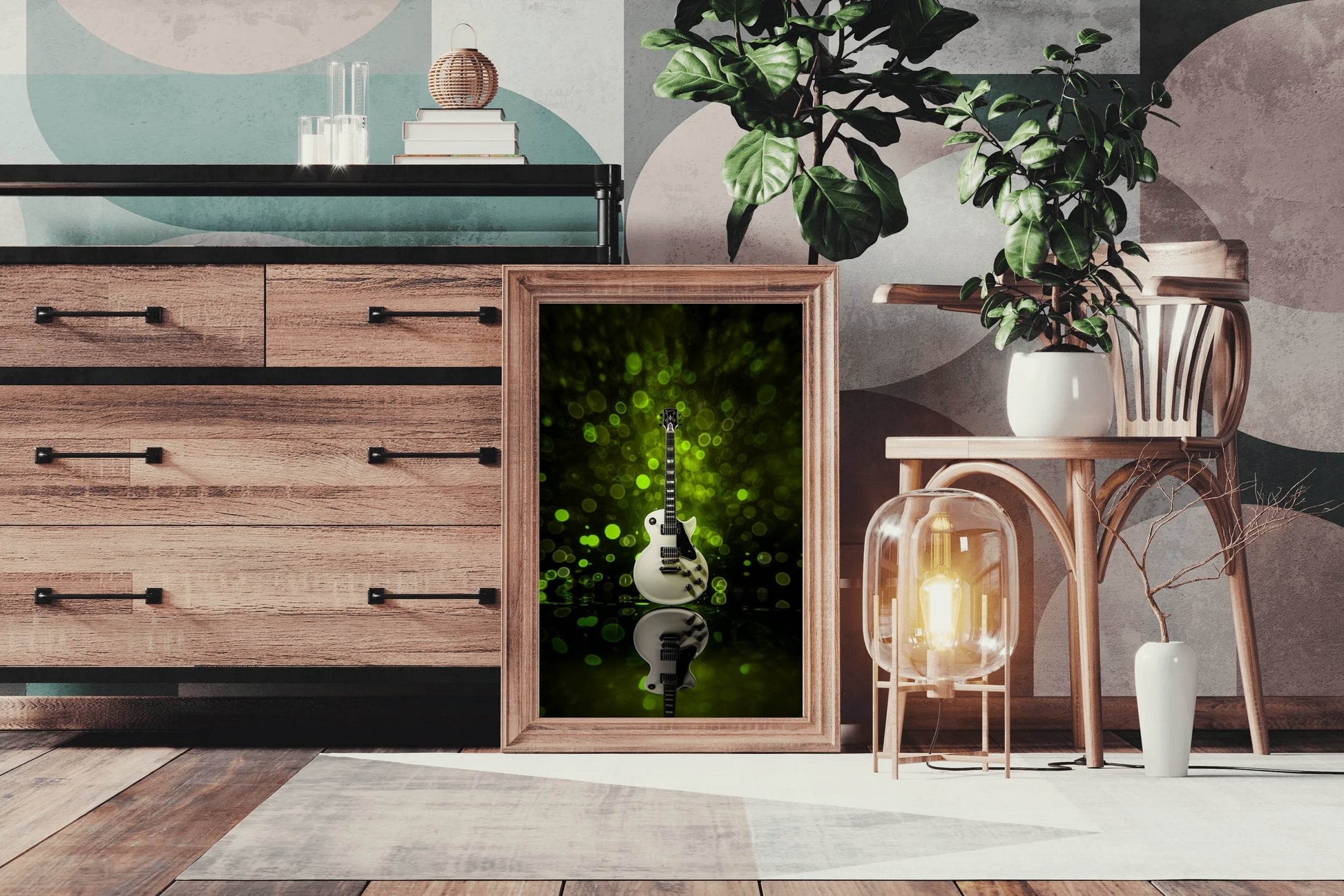 Electric Guitar With Green Background Wall Art - beink online art store