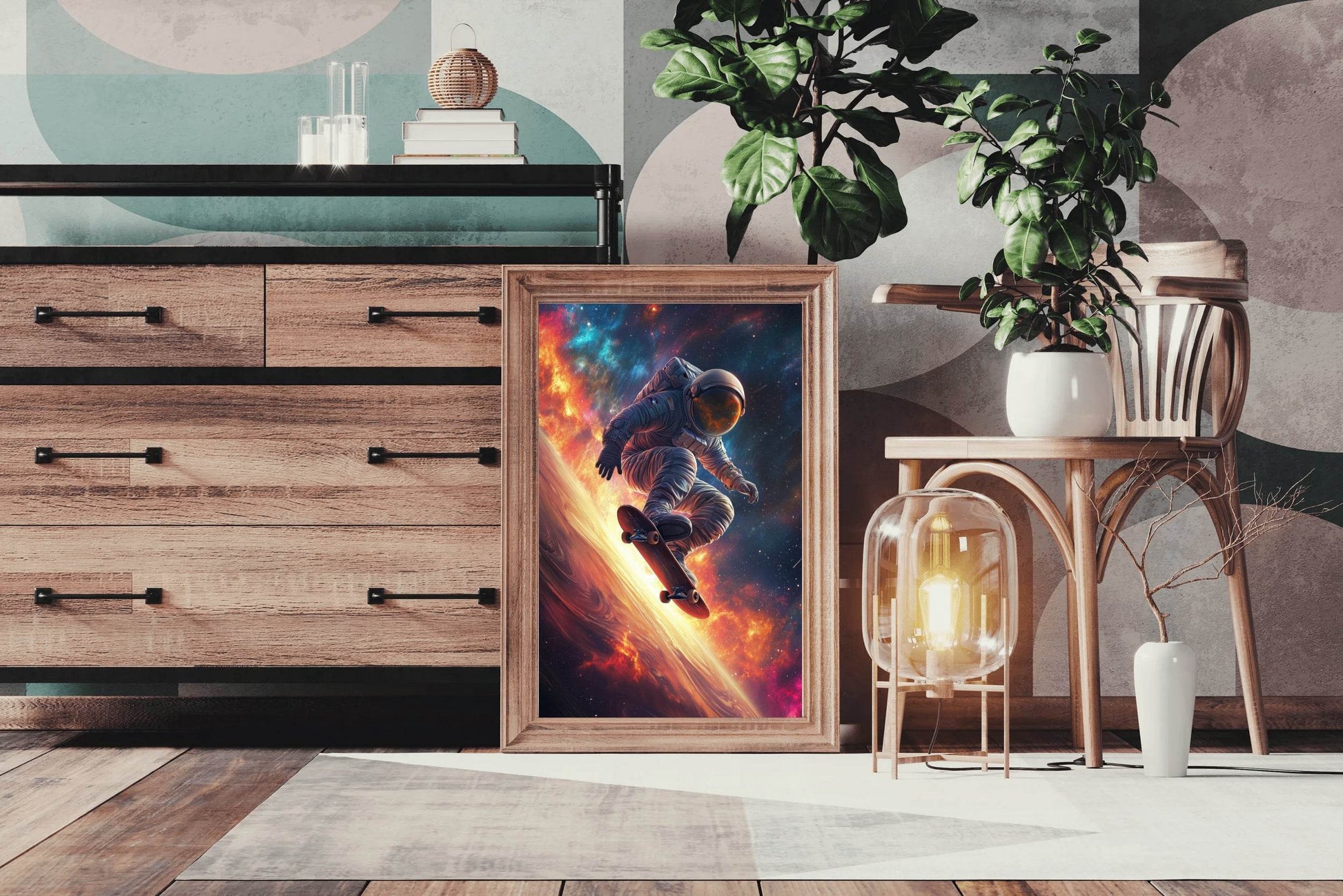 Astronaut skateboarding in space - beink online art store