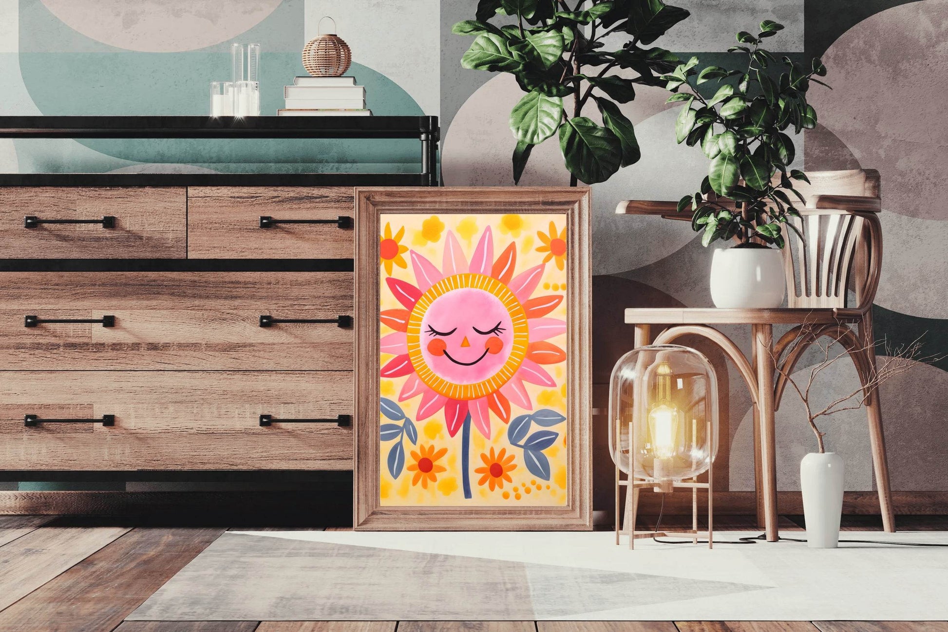 Cartoon Sunflower With Closed Eyes - beink online art store