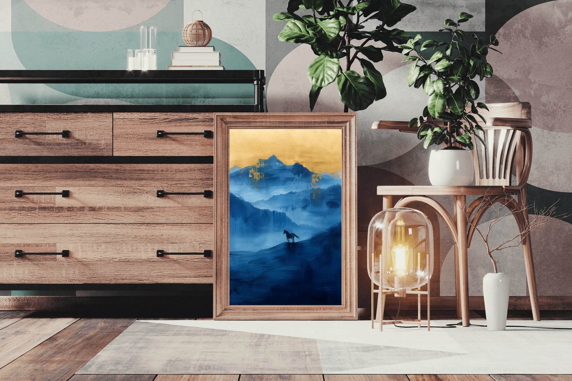 Black Horse Painting In The Mountains Wall Art - beink online art store