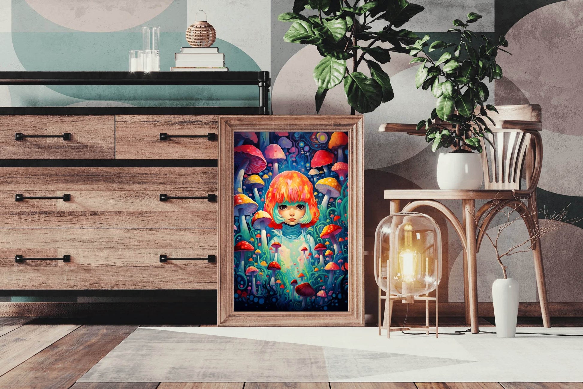 Colorful Mushroom Girl Wall Art - beink online art store
