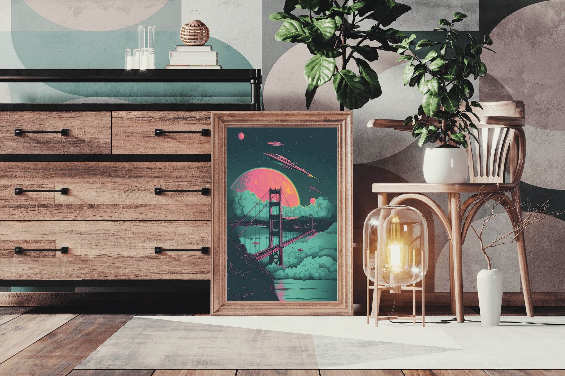 Hanging Bridge Painting With Space Background Wall Art - beink online art store