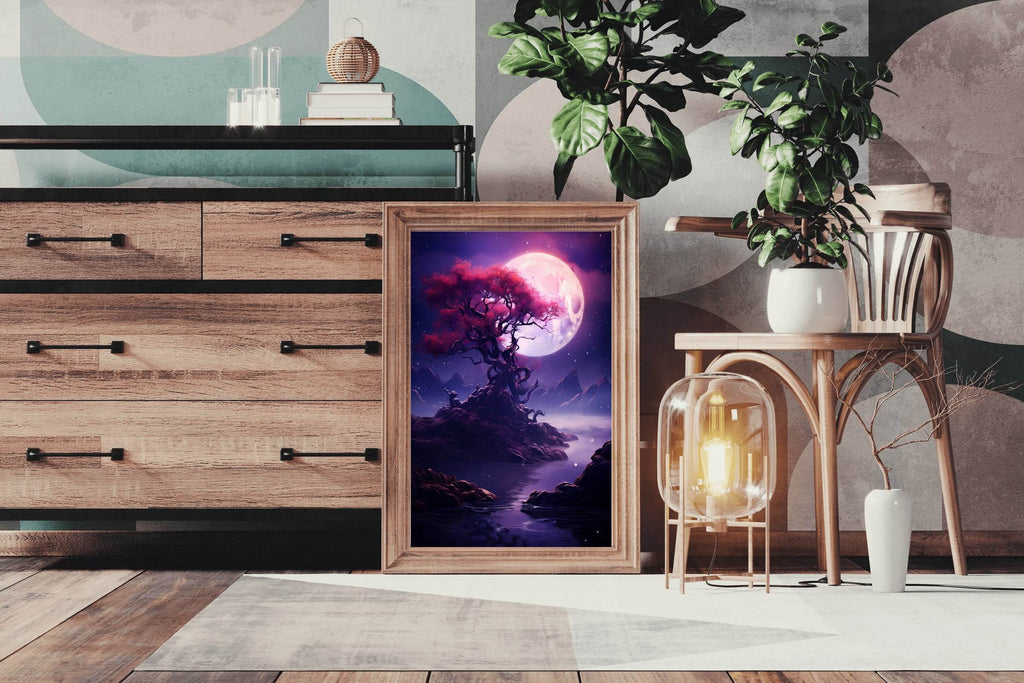 Sakura Tree In The Moonlight Wall Art - beink online art store