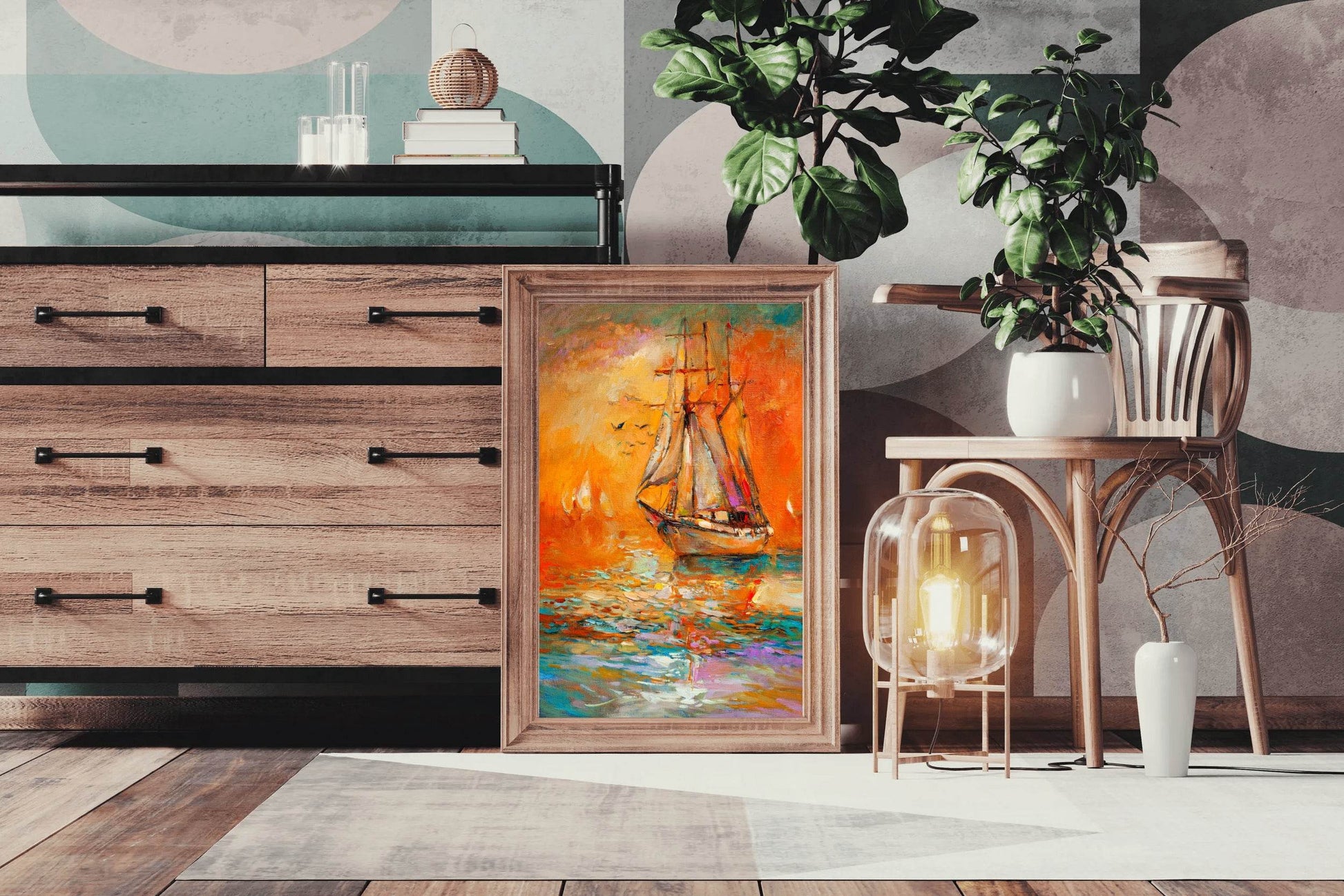 Old Warship in The Sunset Sea Wall Art - beink online art store