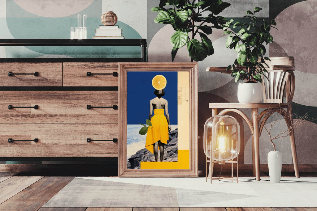 Girl Standing On a Rock Near Sea Abstract Wall Art - beink online art store