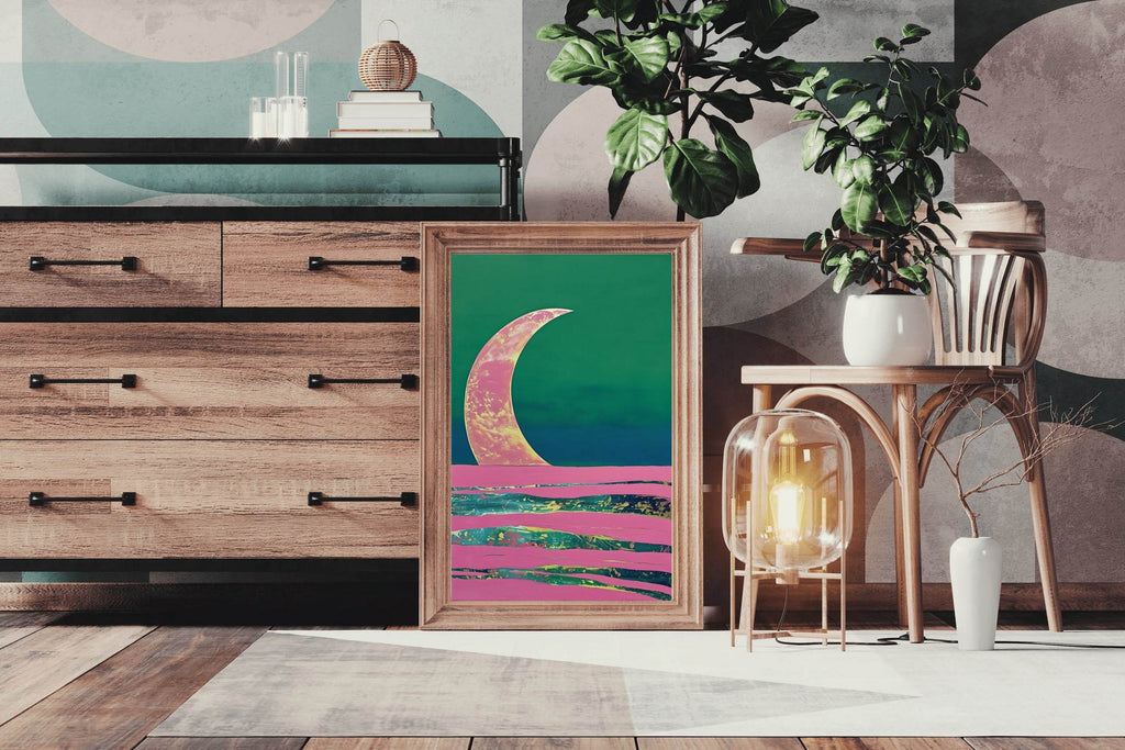 Moon Painting With Green Background Wall Art - beink online art store