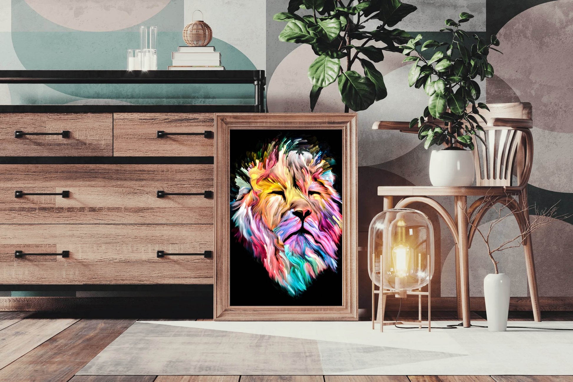 Multicolor Lion Face Illustration Wall Art - beink online art store