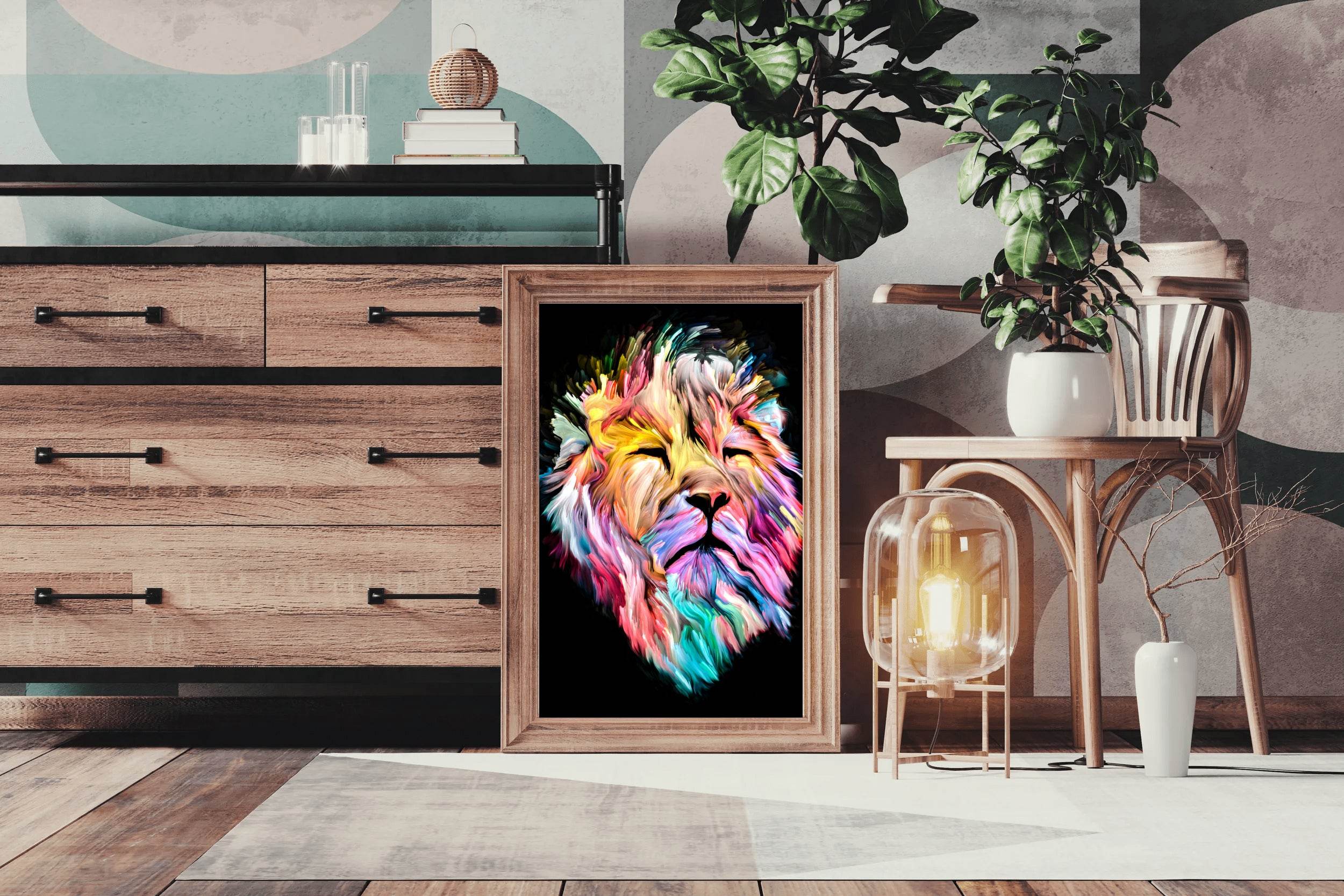 Multicolor Lion Face Illustration Wall Art - beink online art store