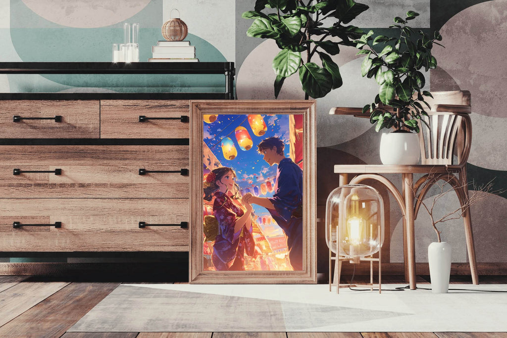 Anime style Boy and Girl Couple in Festival Wall Art - beink online art store