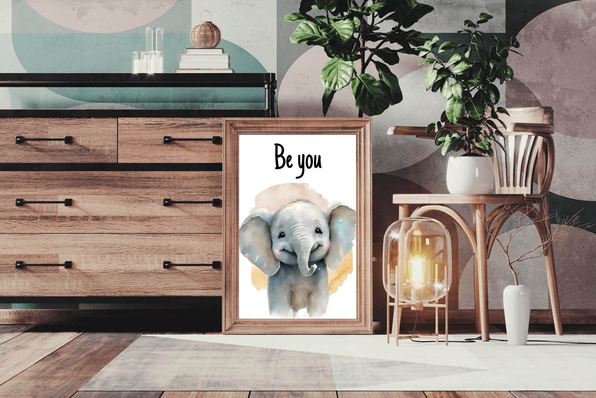 Drawing of Smiling Baby Elephant With White Background - beink online art store