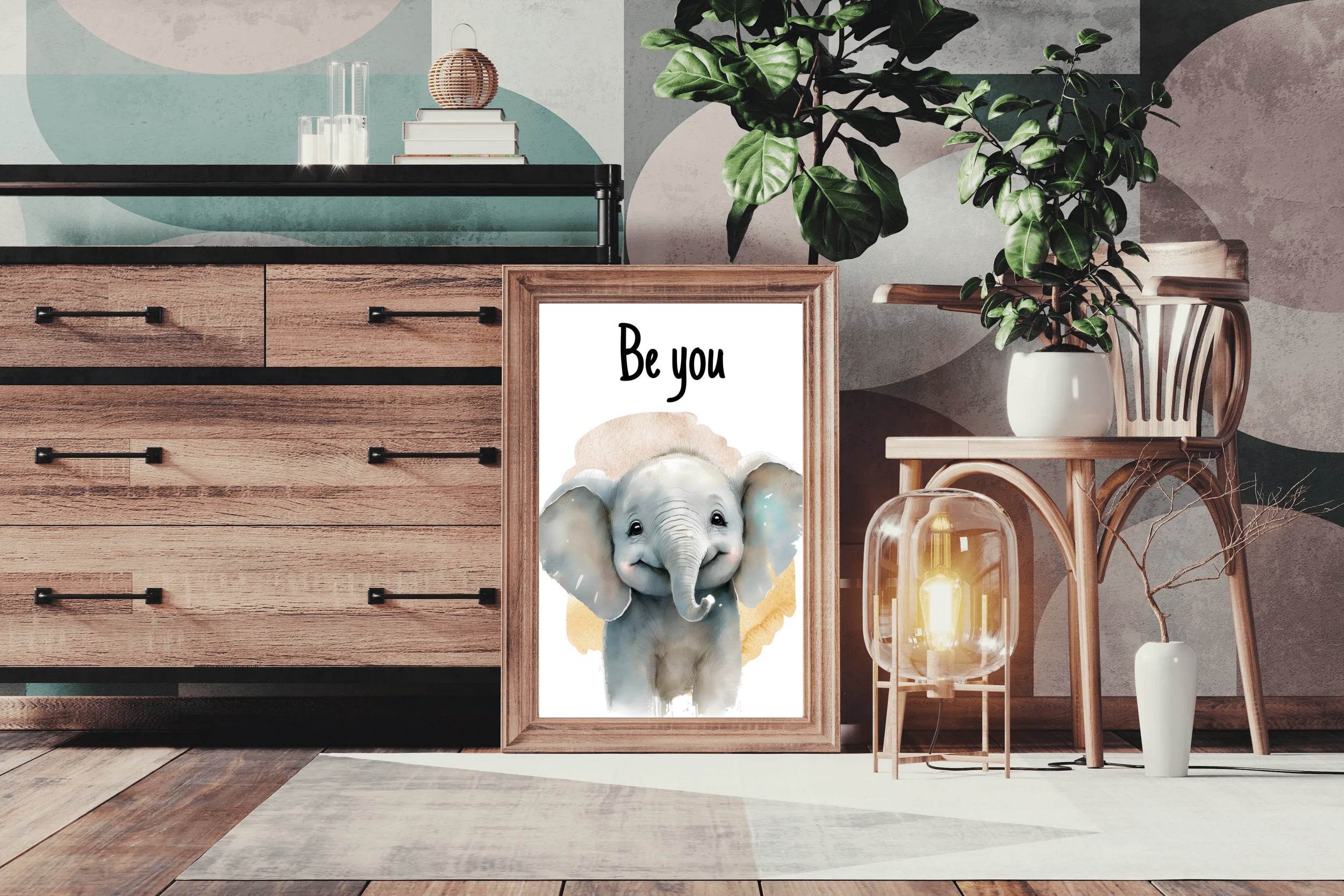 Drawing of Smiling Baby Elephant With White Background - beink online art store