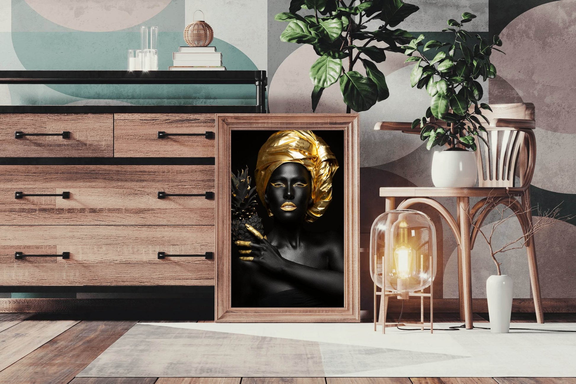Black Woman With Golden Pineapple Wall Art - beink online art store