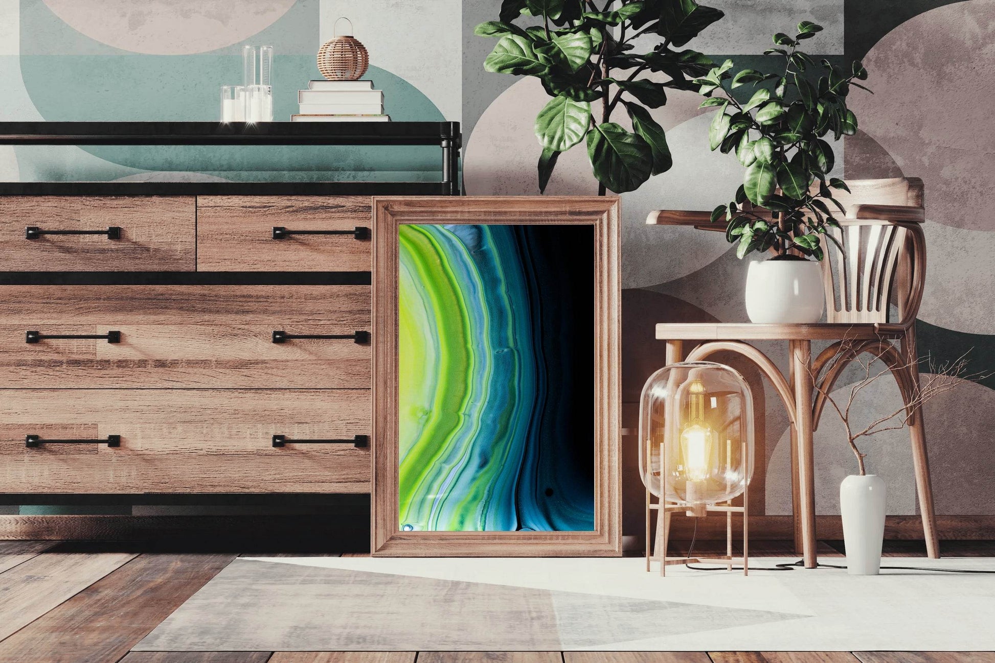 Dark and Green Waves Abstract Wall Art - beink online art store