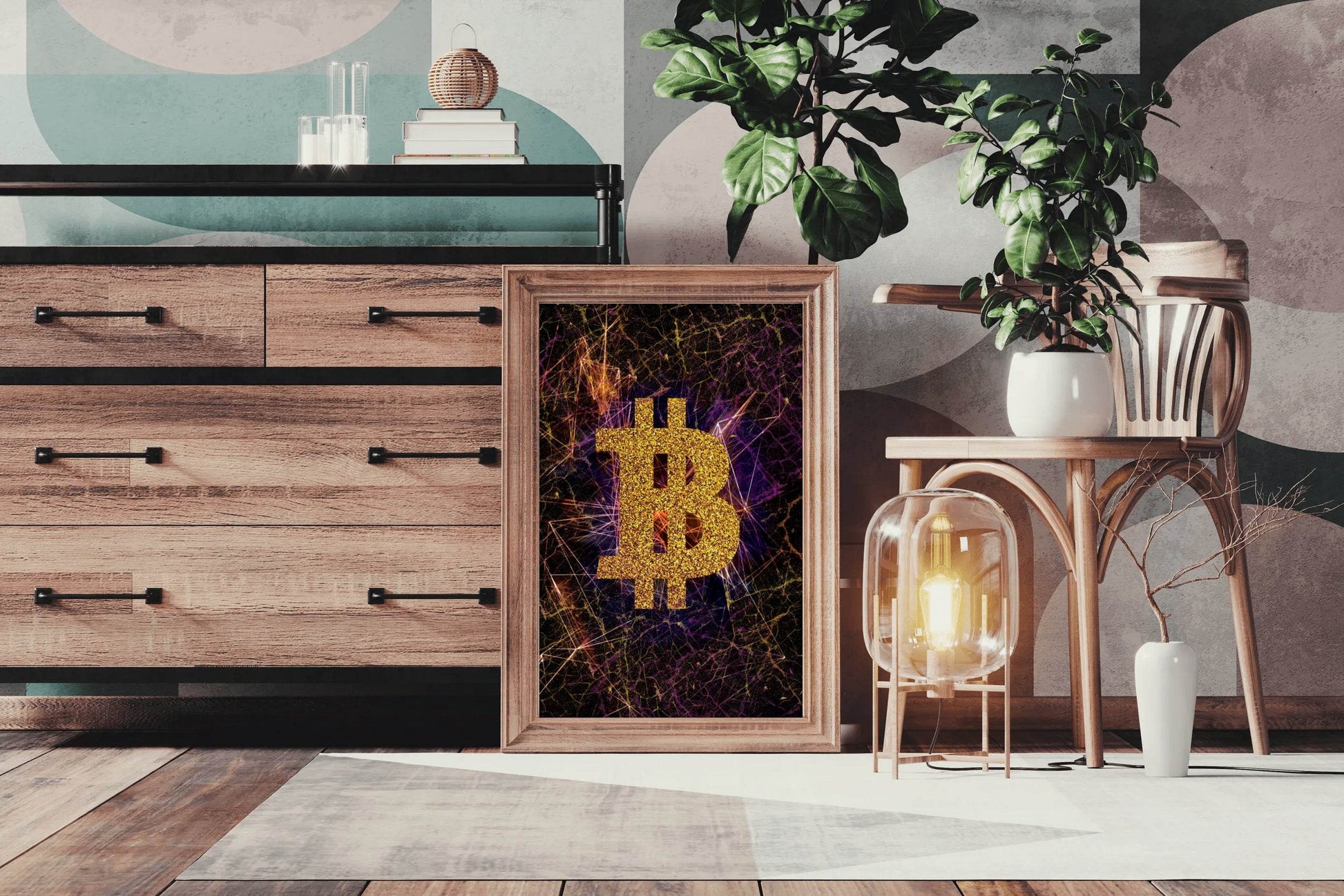 Abstract Bitcoin Golden Symbol Wall Art - beink online art store