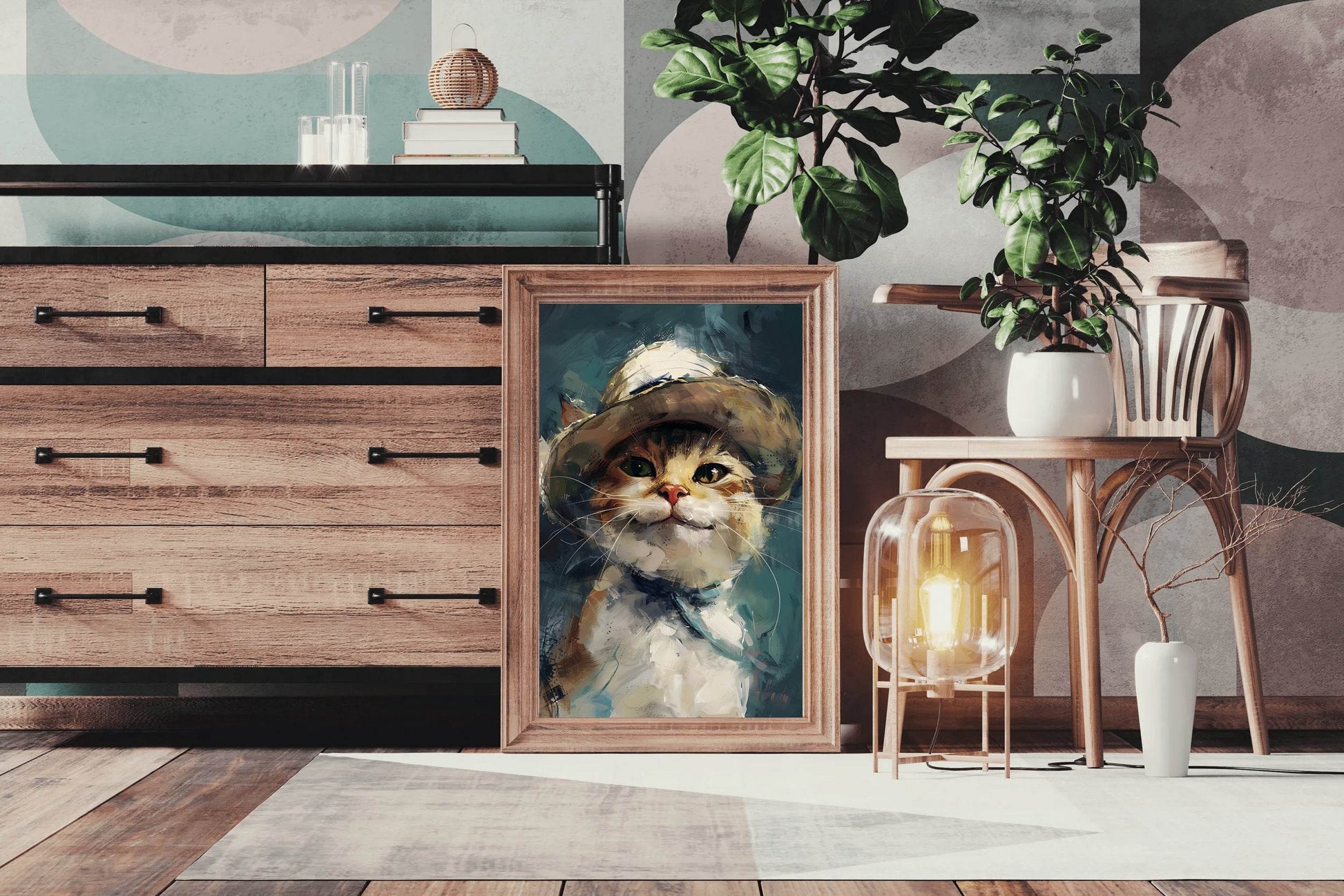 Smiling Kitten Wearing Hat Stroked Painting - beink online art store