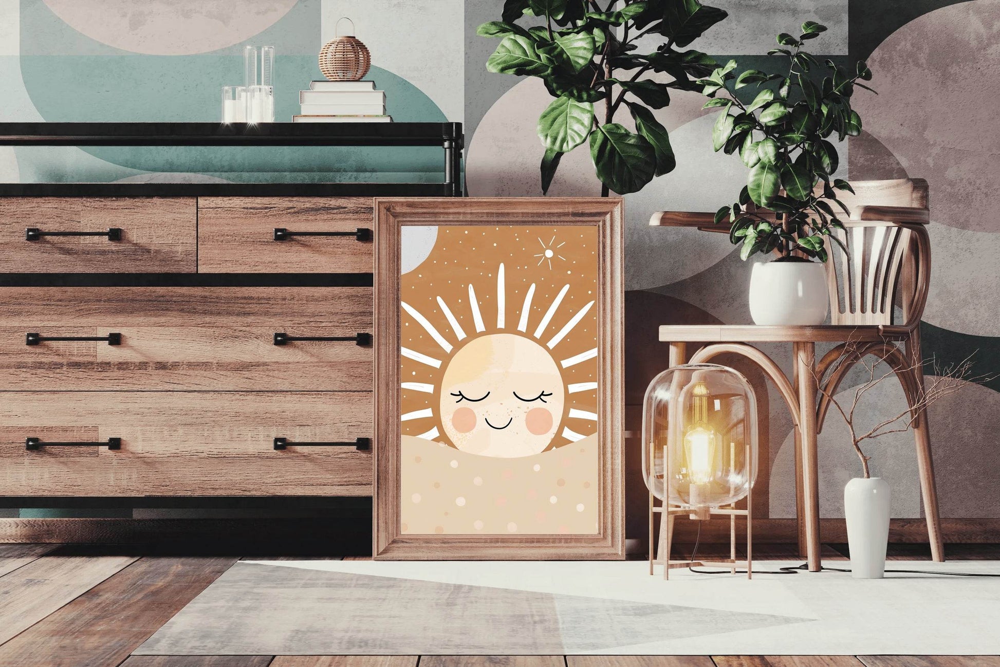 Smiling Face of Sleeping Cartoon Sun - beink online art store